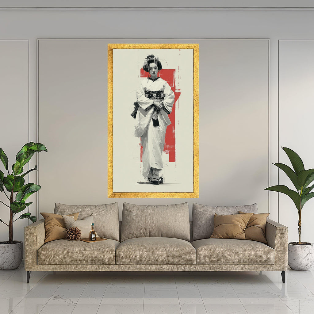 Large Framed Geisha Art, Japanese Traditional Canvas, Modern Asian Print, Elegant Wall Decoration Ready To Hang,