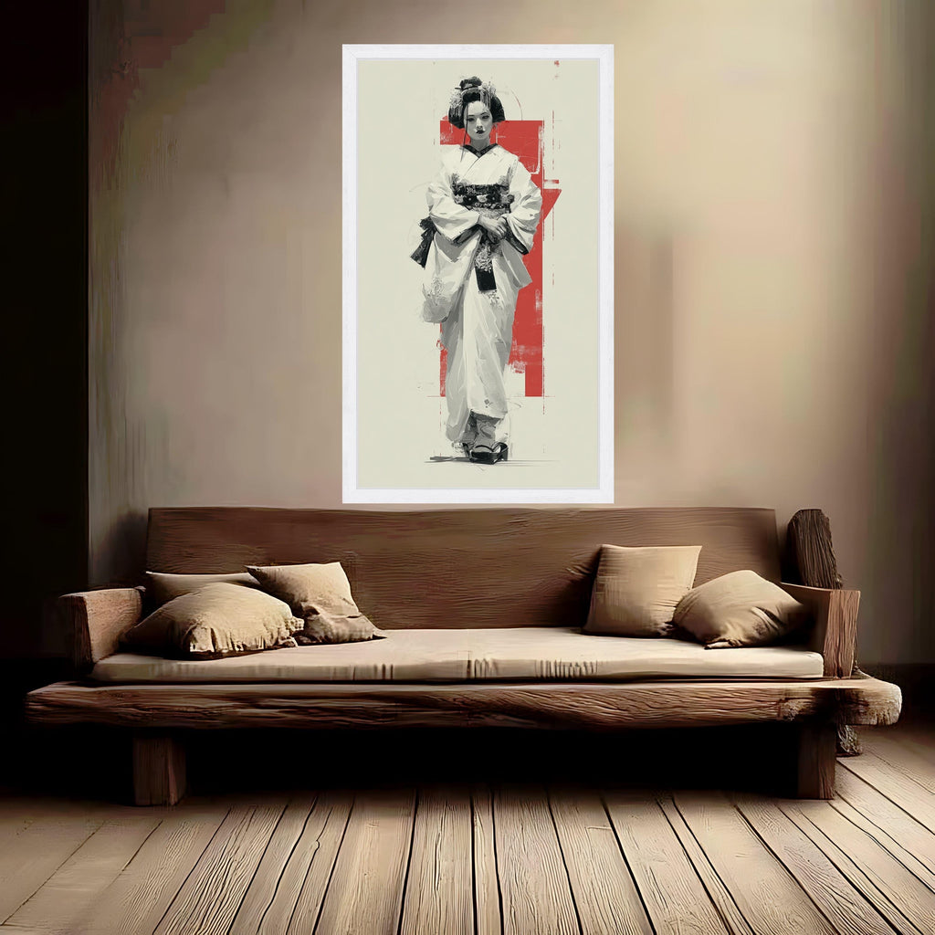 Large Framed Geisha Art, Japanese Traditional Canvas, Modern Asian Print, Elegant Wall Decoration Ready To Hang,