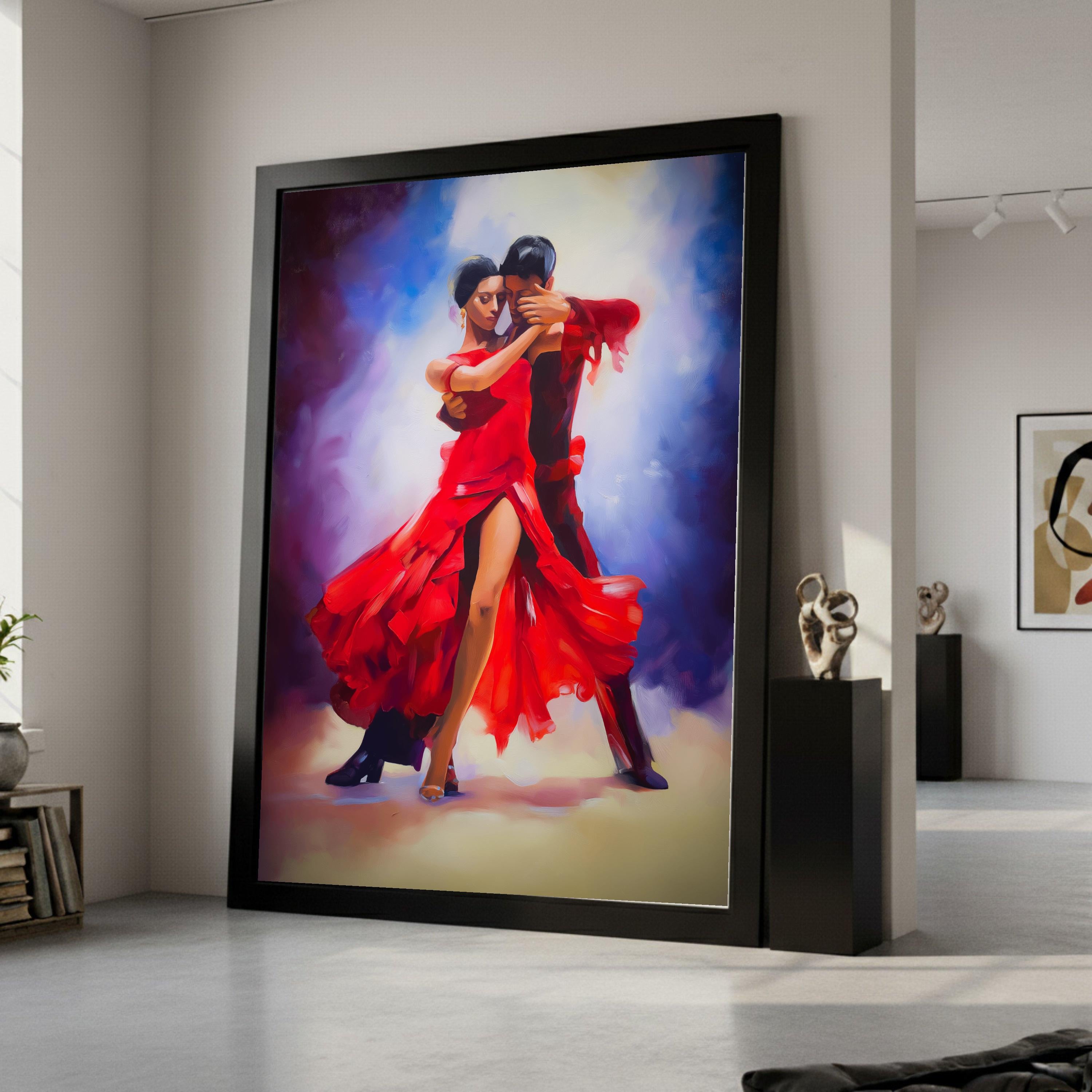 Passionate Dance Couple, Red Dress Canvas, Tango Wall Art, Romantic Dance Print, Home Decor Canvas Ready To Hang,