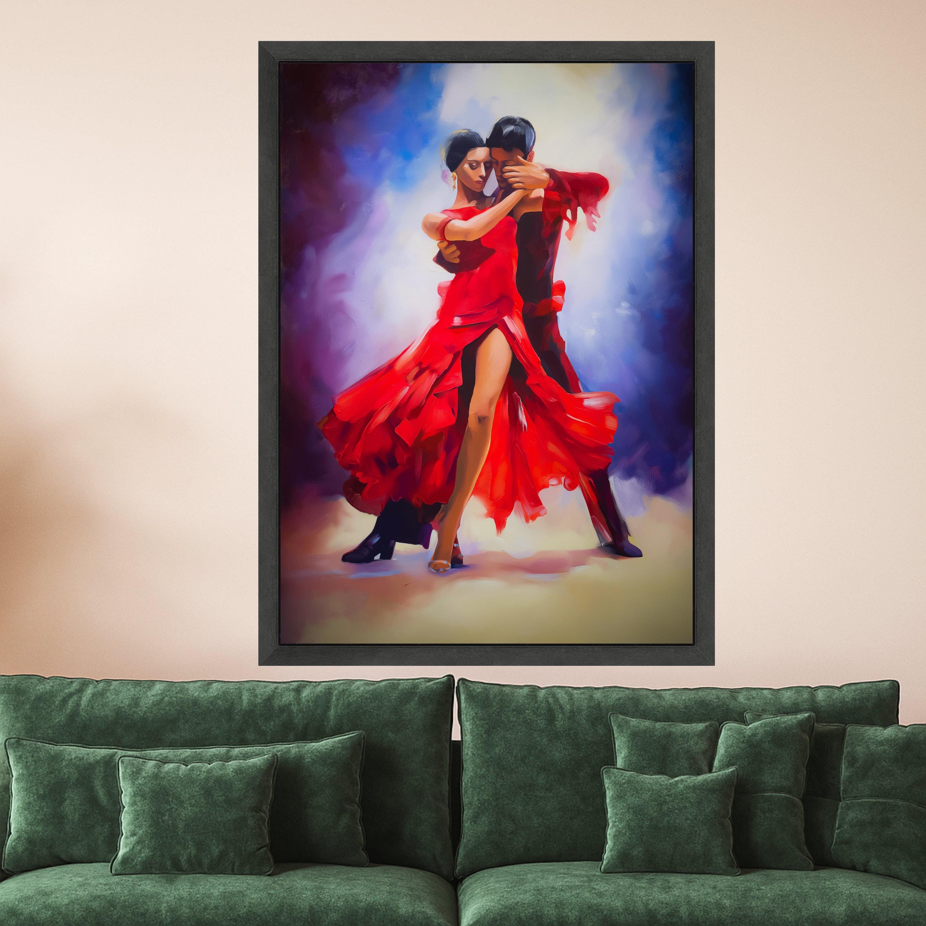 Passionate Dance Couple, Red Dress Canvas, Tango Wall Art, Romantic Dance Print, Home Decor Canvas Ready To Hang,