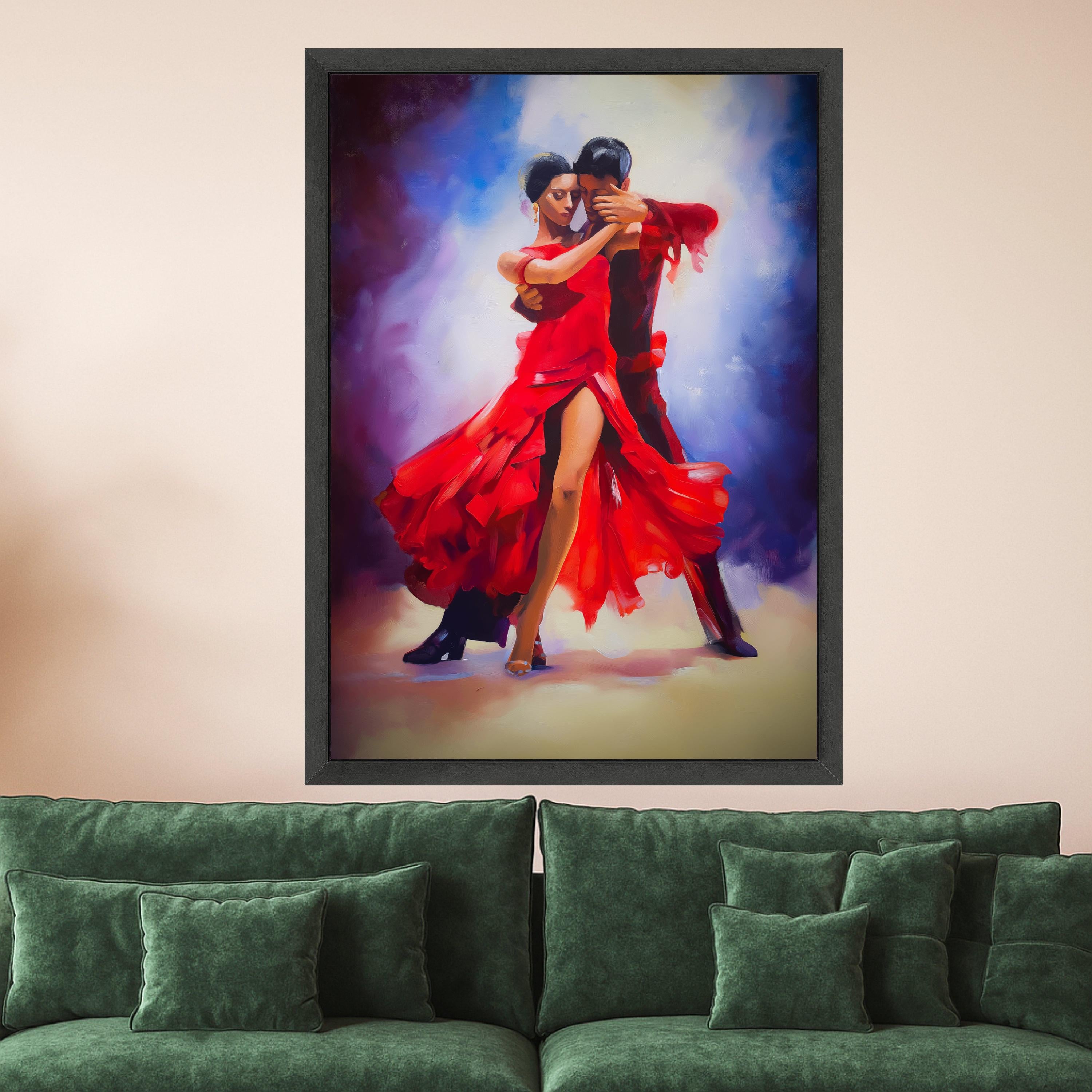Passionate Dance Couple, Red Dress Canvas, Tango Wall Art, Romantic Dance Print, Home Decor Canvas Ready To Hang,