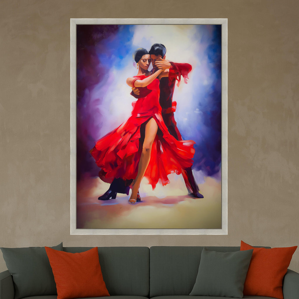Passionate Dance Couple, Red Dress Canvas, Tango Wall Art, Romantic Dance Print, Home Decor Canvas Ready To Hang,