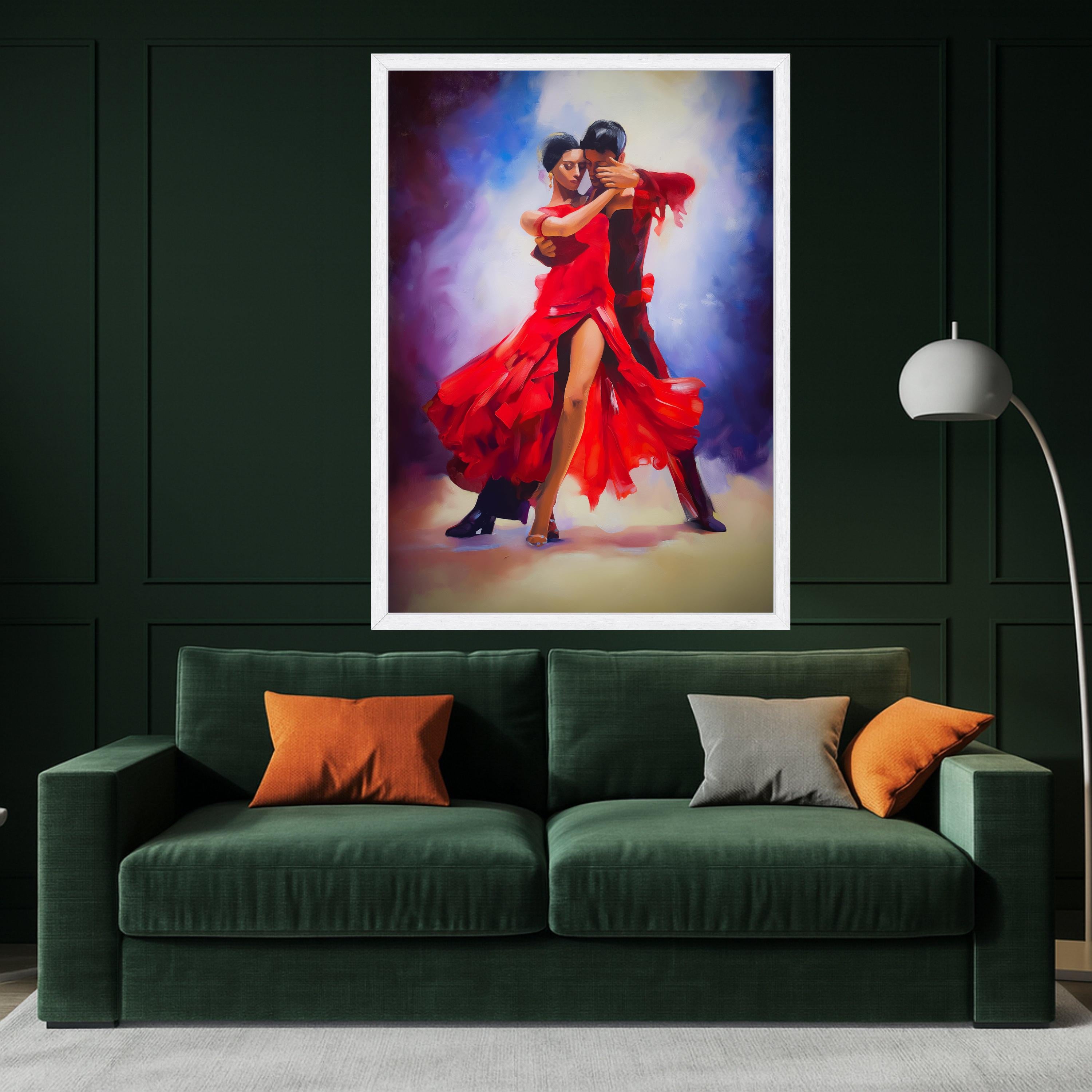 Passionate Dance Couple, Red Dress Canvas, Tango Wall Art, Romantic Dance Print, Home Decor Canvas Ready To Hang,