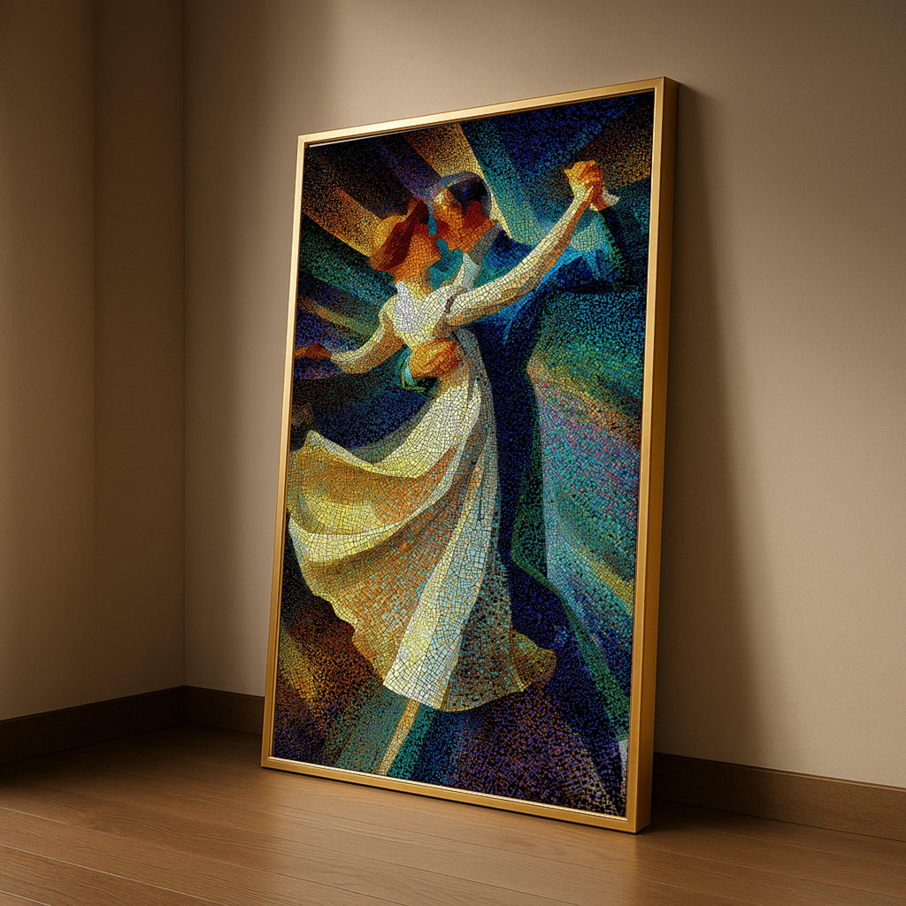 Romantic Dance Mosaic Canvas, Abstract Couple Wall Art, Colorful Ballroom Print, Modern Dance Decor Ready To Hang,