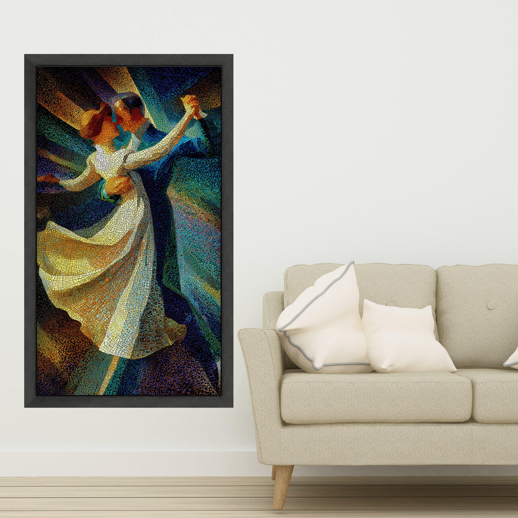 Romantic Dance Mosaic Canvas, Abstract Couple Wall Art, Colorful Ballroom Print, Modern Dance Decor Ready To Hang,