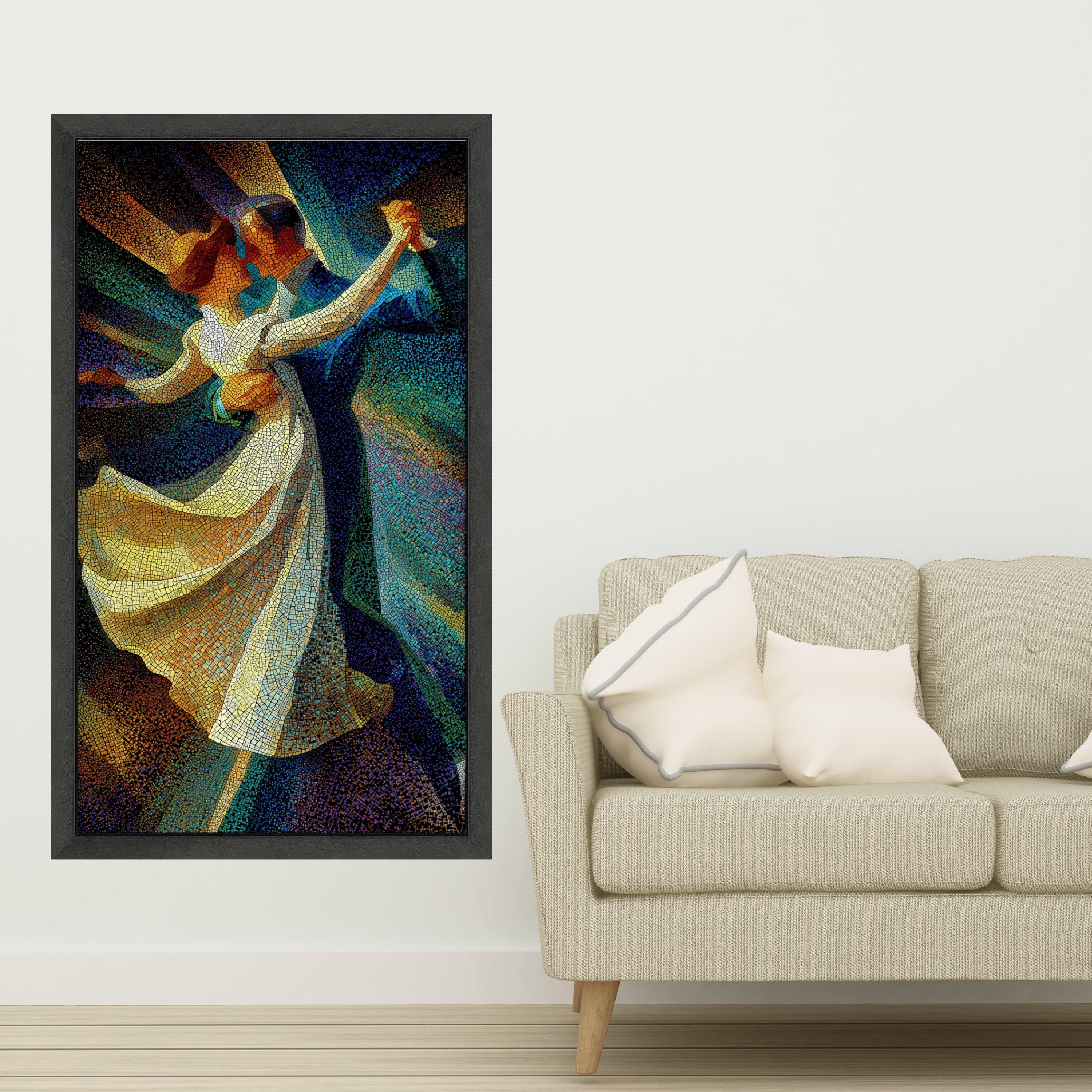 Romantic Dance Mosaic Canvas, Abstract Couple Wall Art, Colorful Ballroom Print, Modern Dance Decor Ready To Hang,