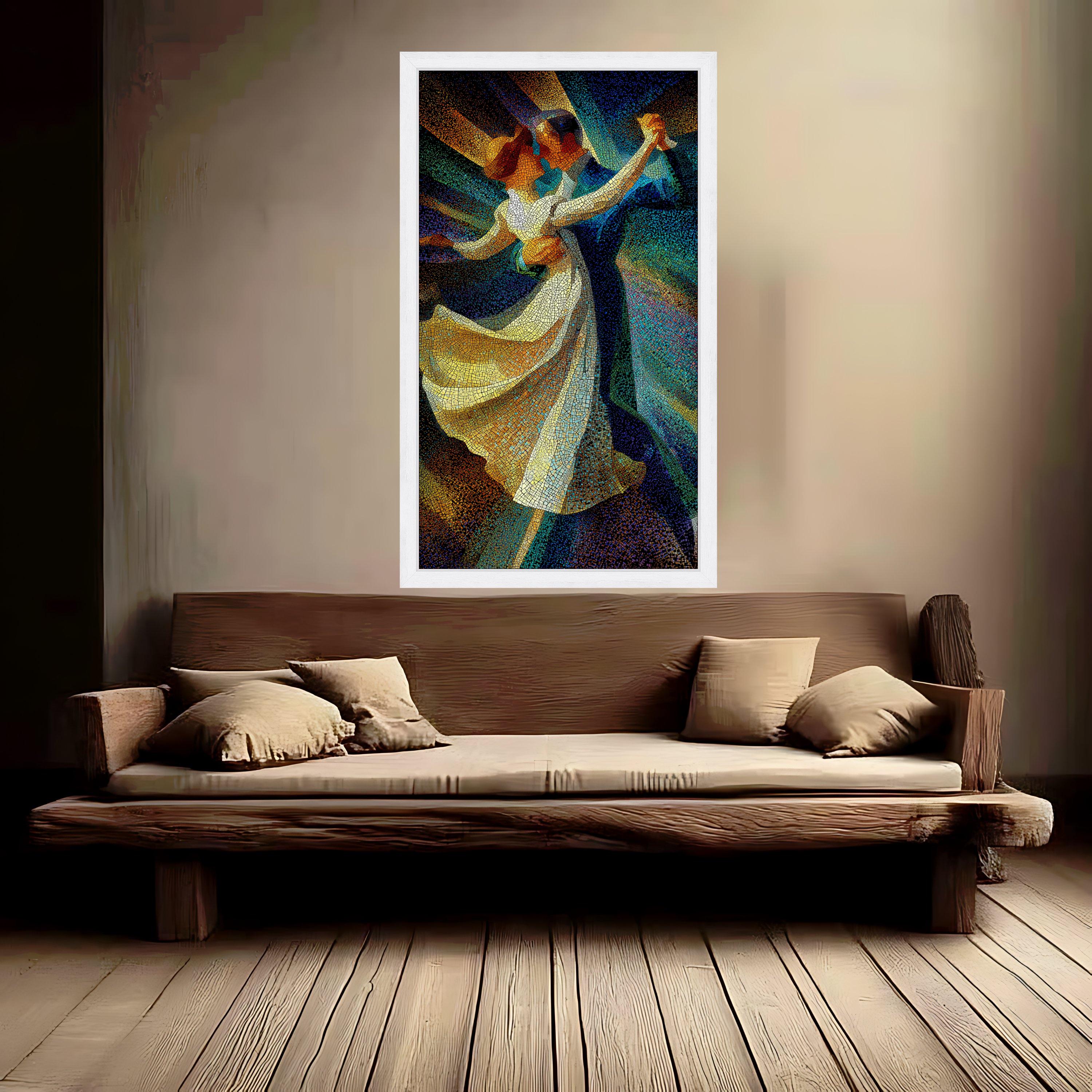 Romantic Dance Mosaic Canvas, Abstract Couple Wall Art, Colorful Ballroom Print, Modern Dance Decor Ready To Hang,