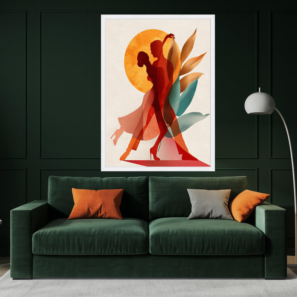 Abstract Couple Dance Canvas, Modern Wall Art, Romantic Silhouette Print, Botanical Shapes Decor, Contemporary Canvas Art Ready To Hang,