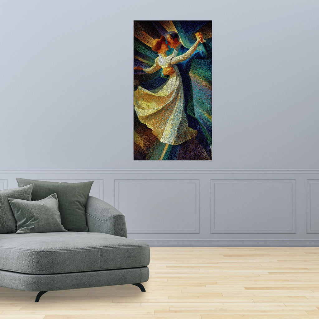 Romantic Dance Mosaic Canvas, Abstract Couple Wall Art, Colorful Ballroom Print, Modern Dance Decor Ready To Hang,
