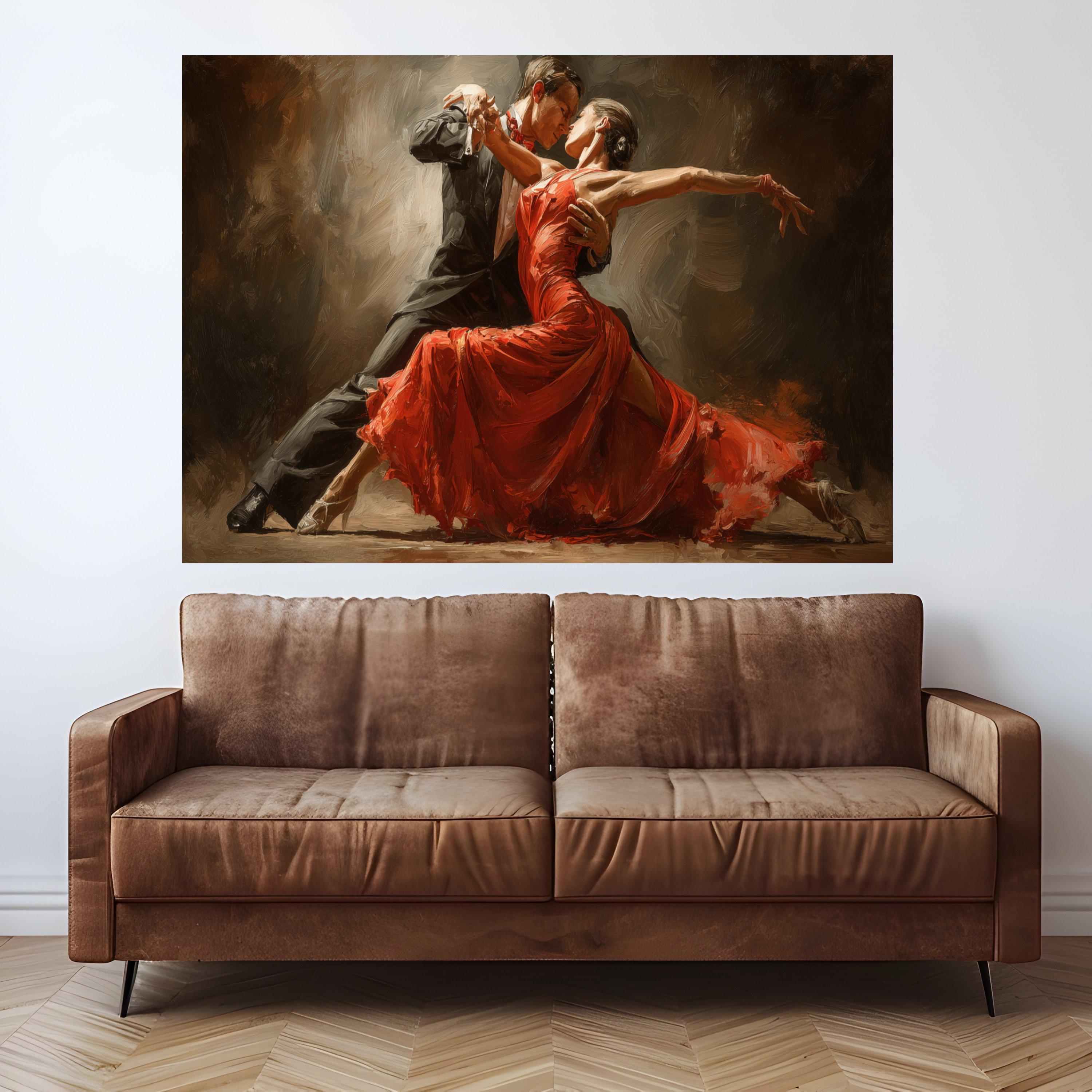 Passionate Tango Dance, Elegant Couple Canvas, Red Dress Wall Art, Romantic Dance Print, Home Decor Canvas Ready To Hang,
