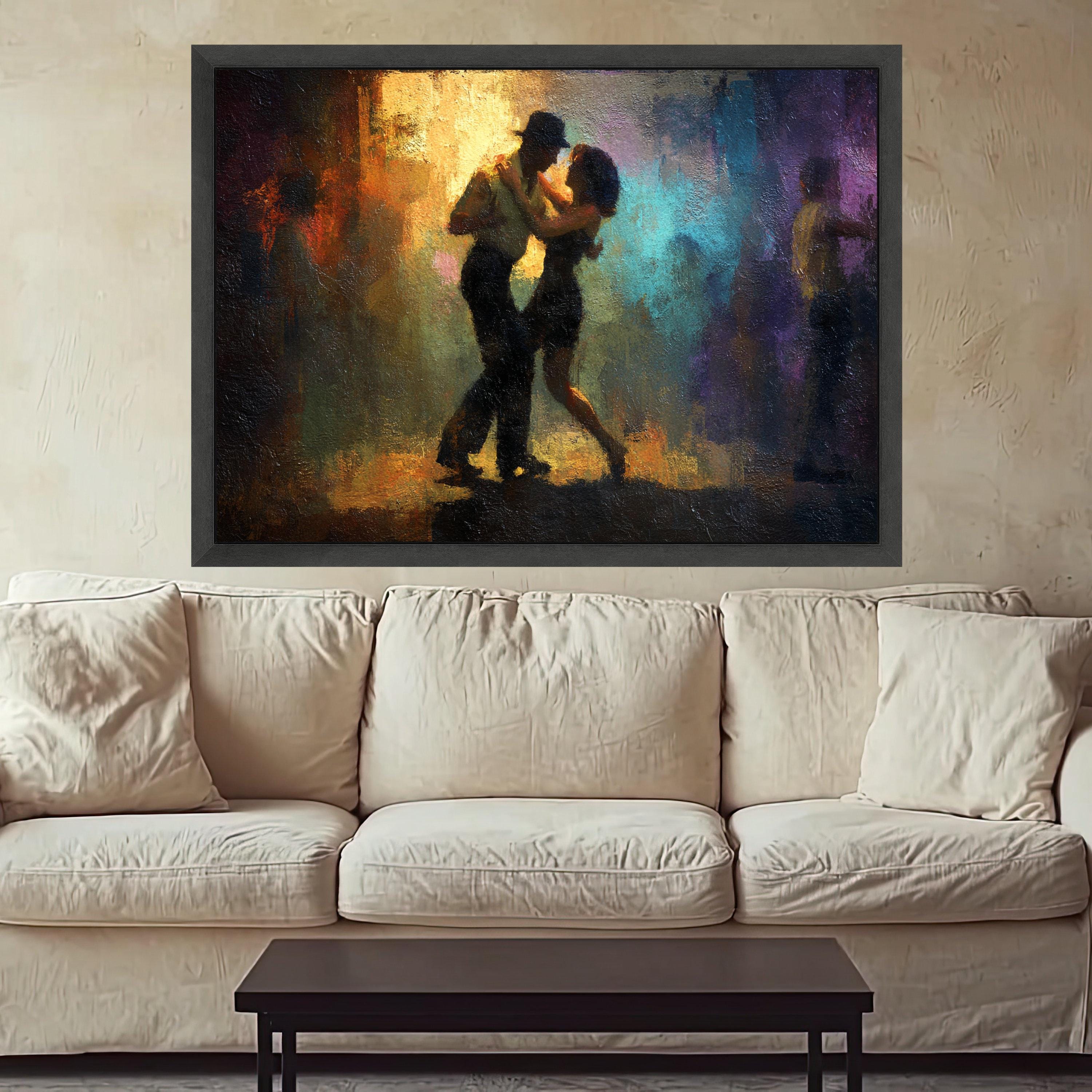 Romantic Dance Couple, Abstract Canvas Art, Nightclub Scene Print, Colorful Wall Art, Home Decor Canvas Ready To Hang,