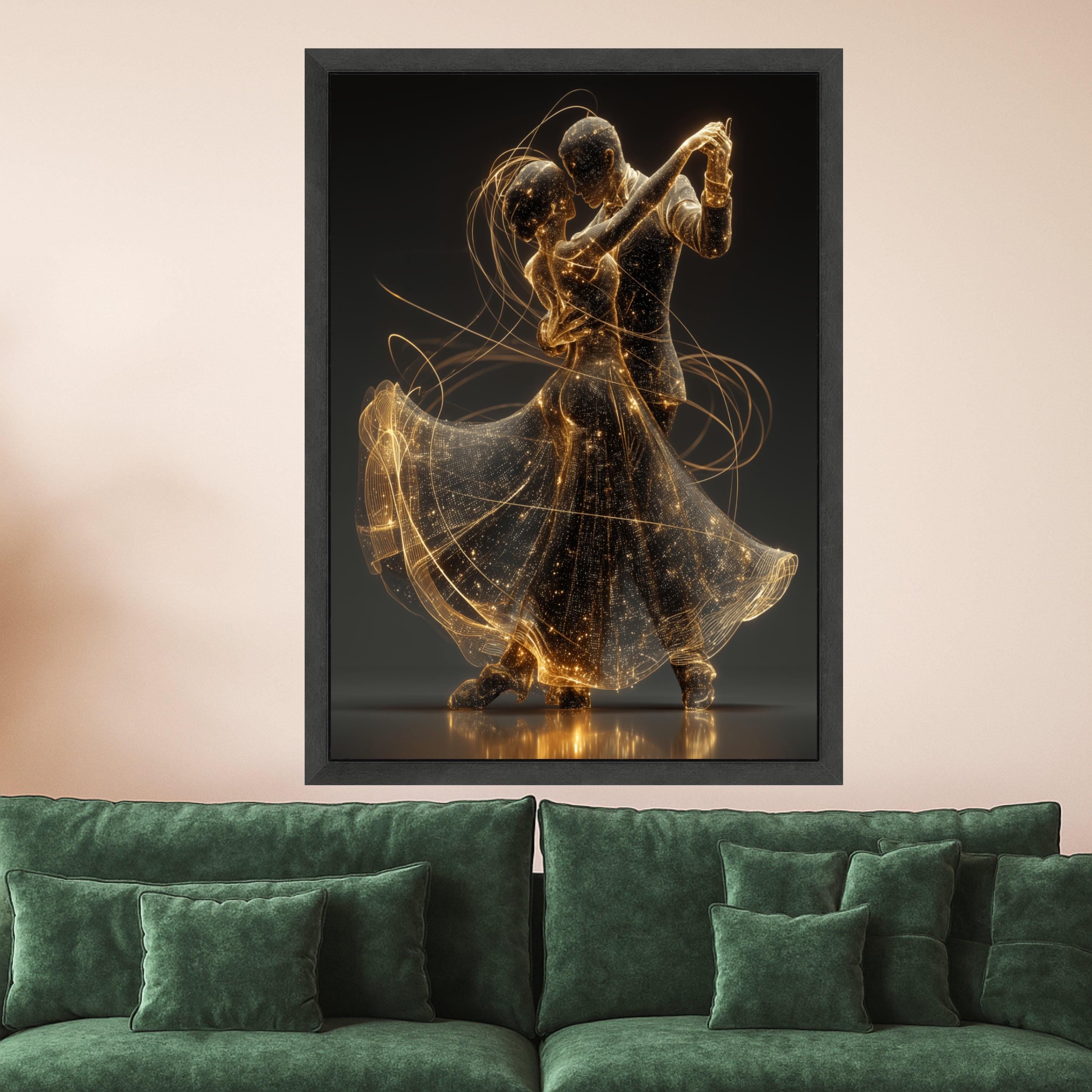 Romantic Dancing Couple, Gold Light Art, Digital Dance Canvas, Elegant Wall Decor, Modern Home Art Print Ready To Hang,