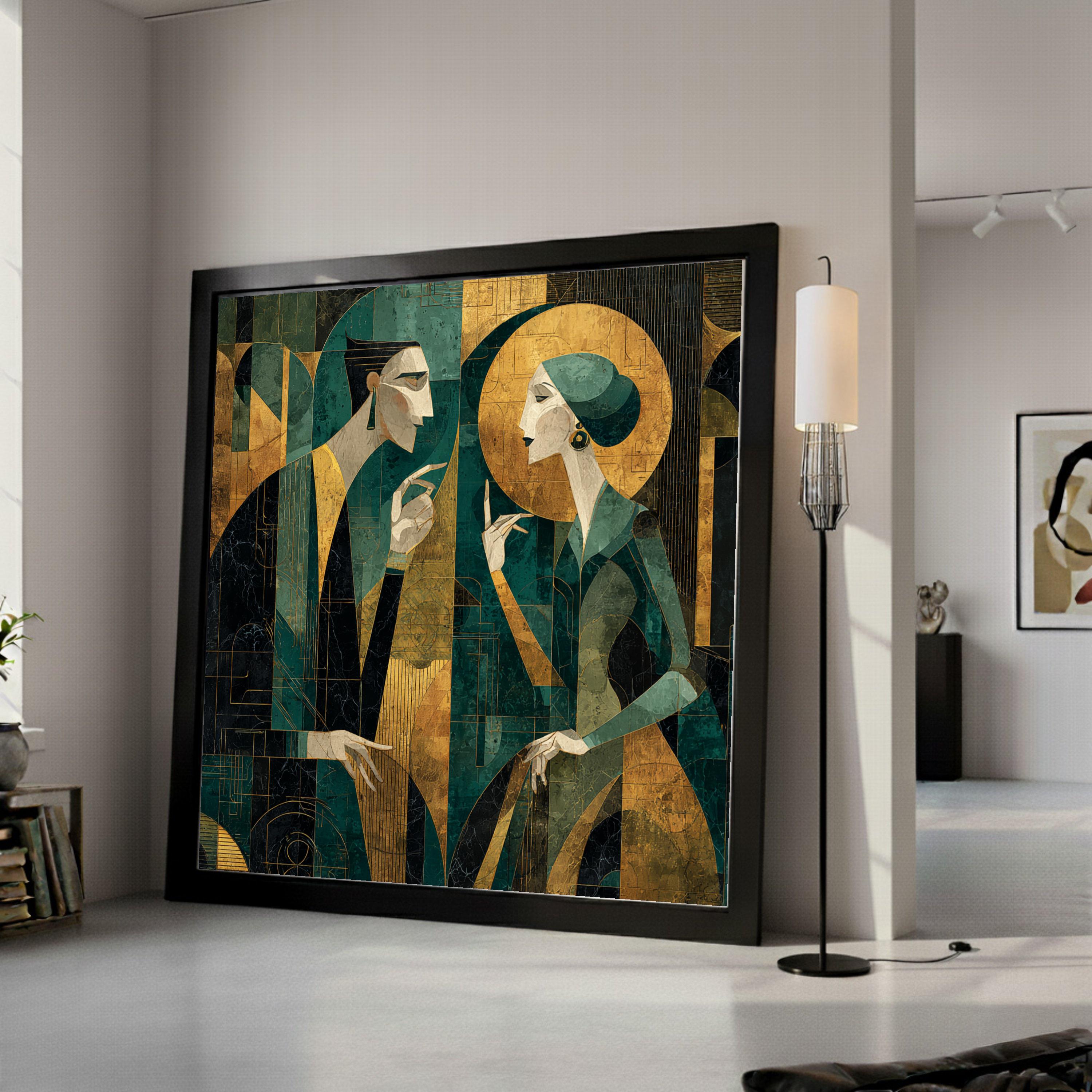 Modern Cubism Couple Art Canvas Wall Art Print Abstract Geometric Art Canvas Print Contemporary Wall Art Print Decor