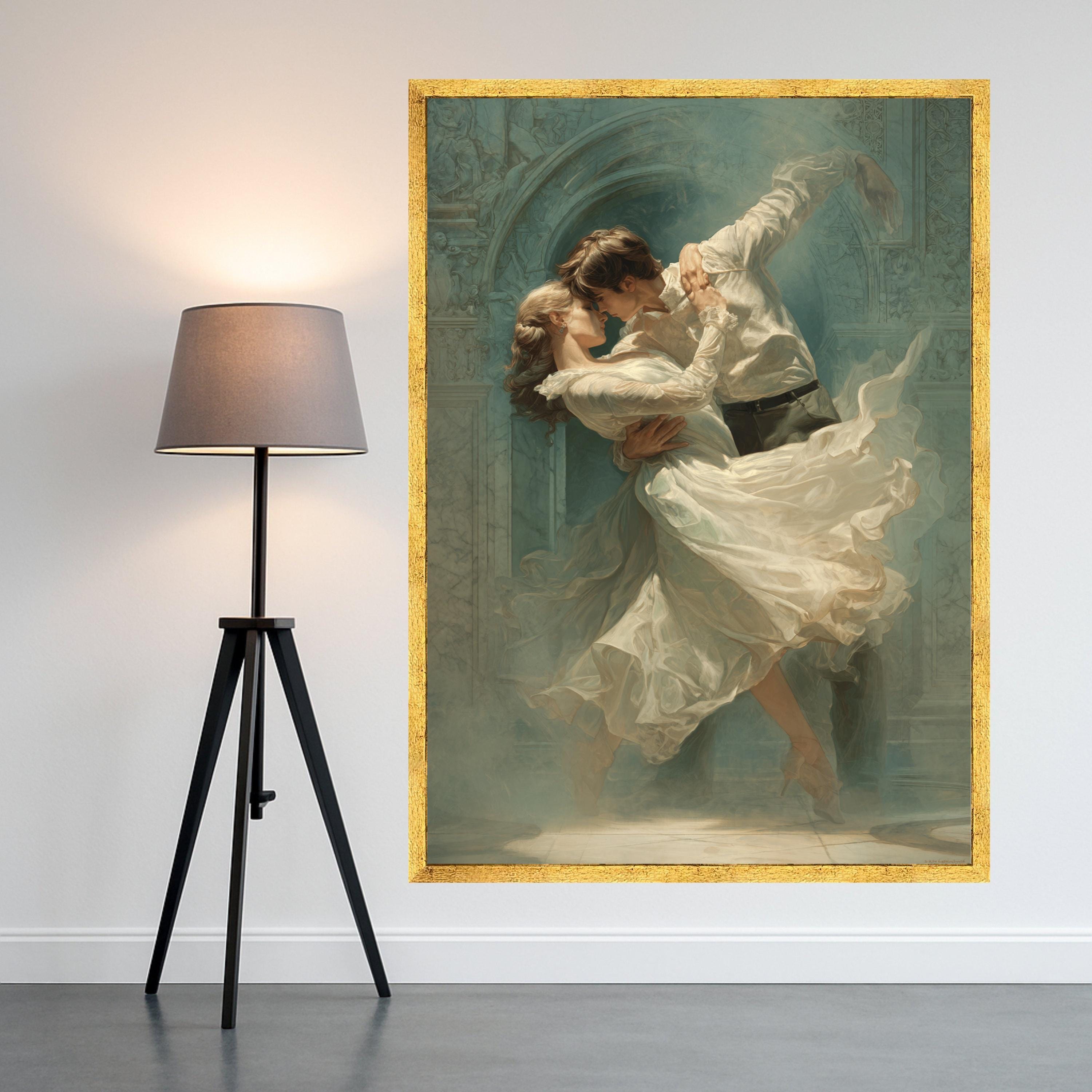 Romantic Dance Embrace Canvas, Couple Wall Art, Elegant Love Print, Flowing Dress Decor Ready To Hang,