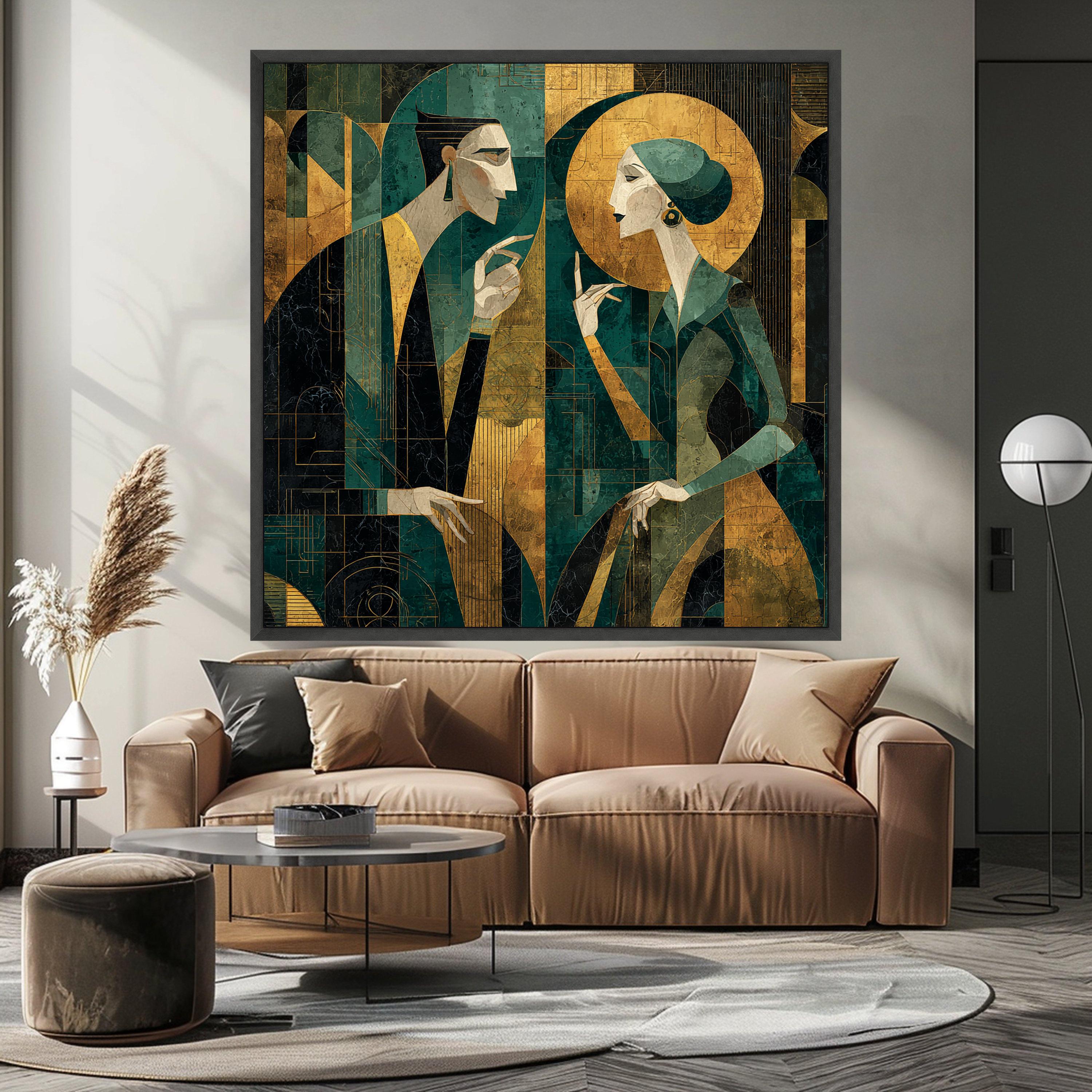 Modern Cubism Couple Art Canvas Wall Art Print Abstract Geometric Art Canvas Print Contemporary Wall Art Print Decor