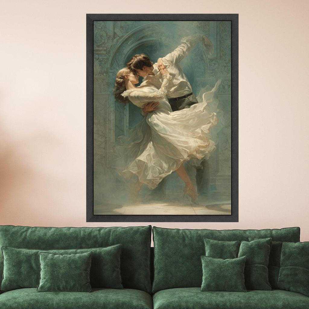 Romantic Dance Embrace Canvas, Couple Wall Art, Elegant Love Print, Flowing Dress Decor Ready To Hang,