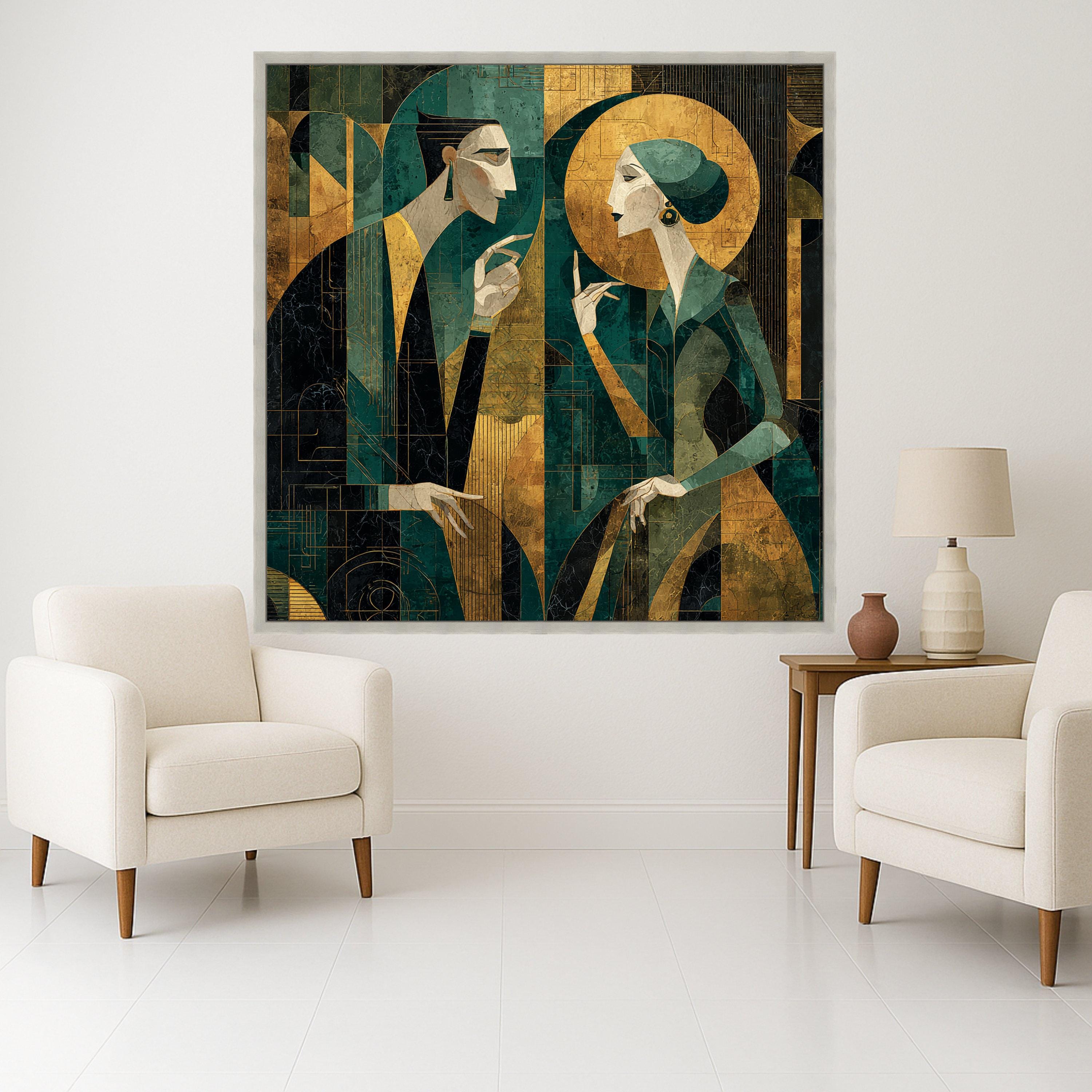 Modern Cubism Couple Art Canvas Wall Art Print Abstract Geometric Art Canvas Print Contemporary Wall Art Print Decor