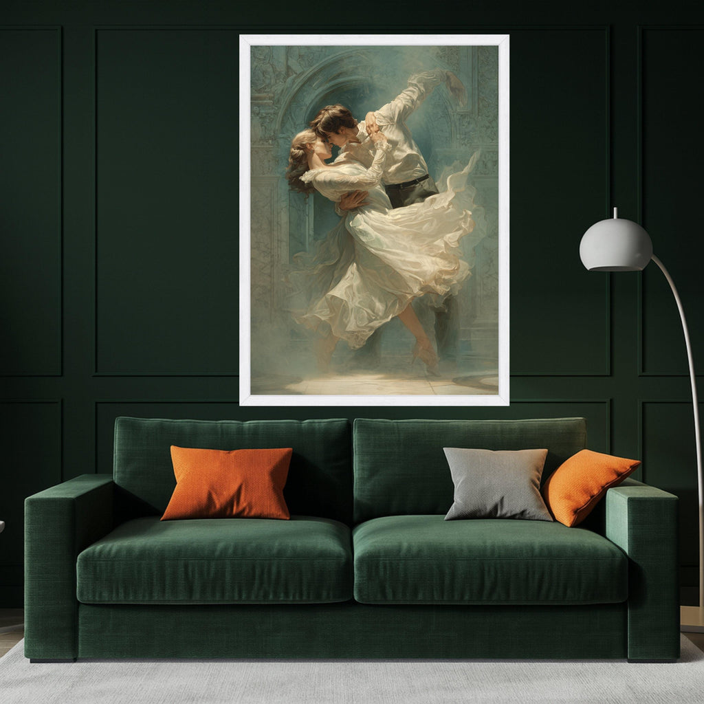 Romantic Dance Embrace Canvas, Couple Wall Art, Elegant Love Print, Flowing Dress Decor Ready To Hang,