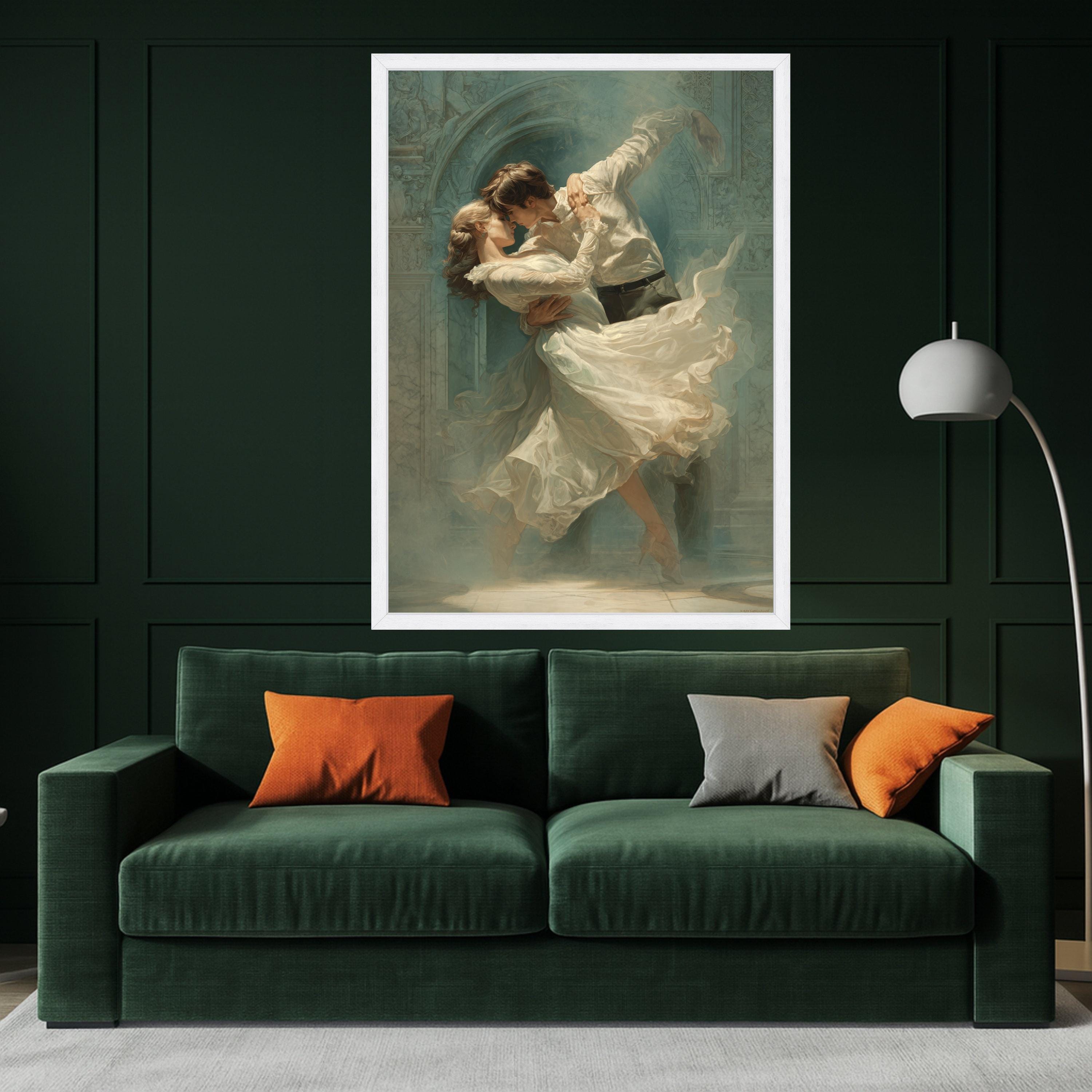 Romantic Dance Embrace Canvas, Couple Wall Art, Elegant Love Print, Flowing Dress Decor Ready To Hang,