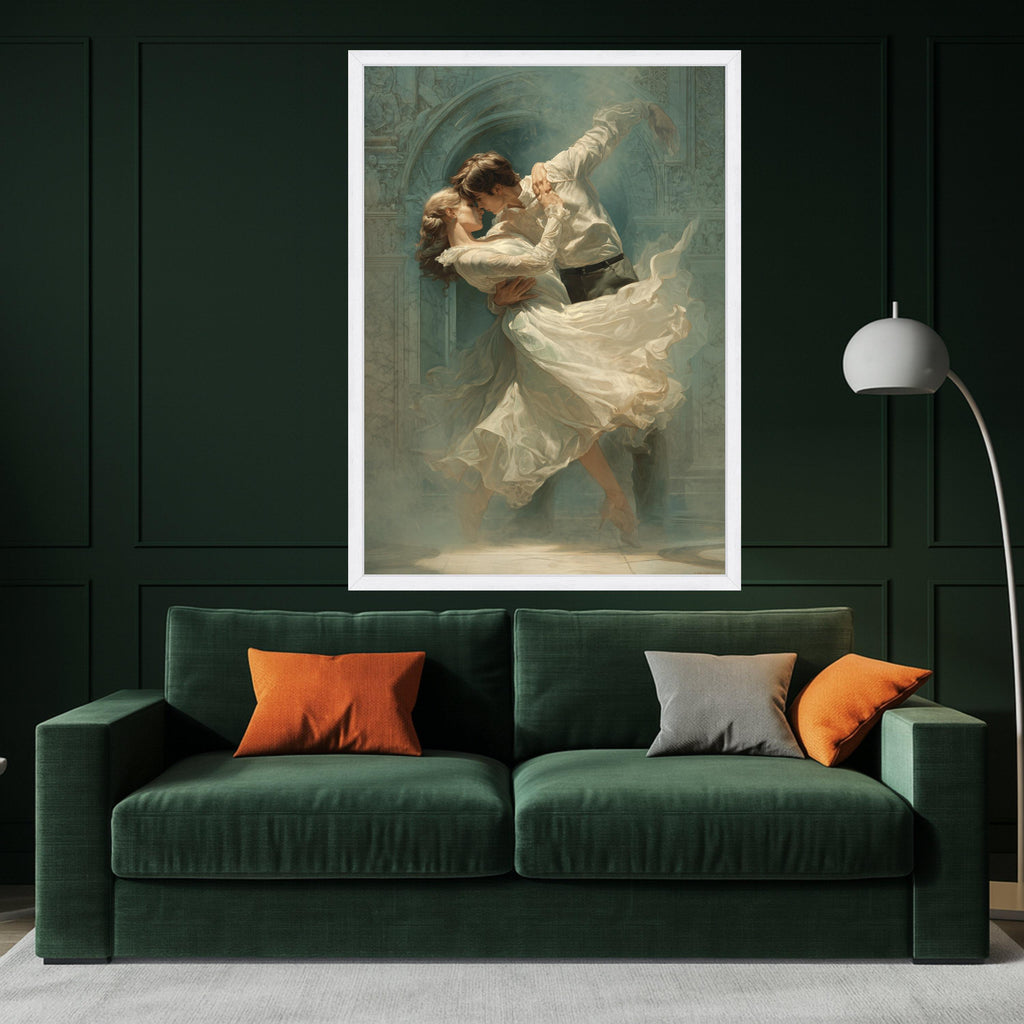 Romantic Dance Embrace Canvas, Couple Wall Art, Elegant Love Print, Flowing Dress Decor Ready To Hang,