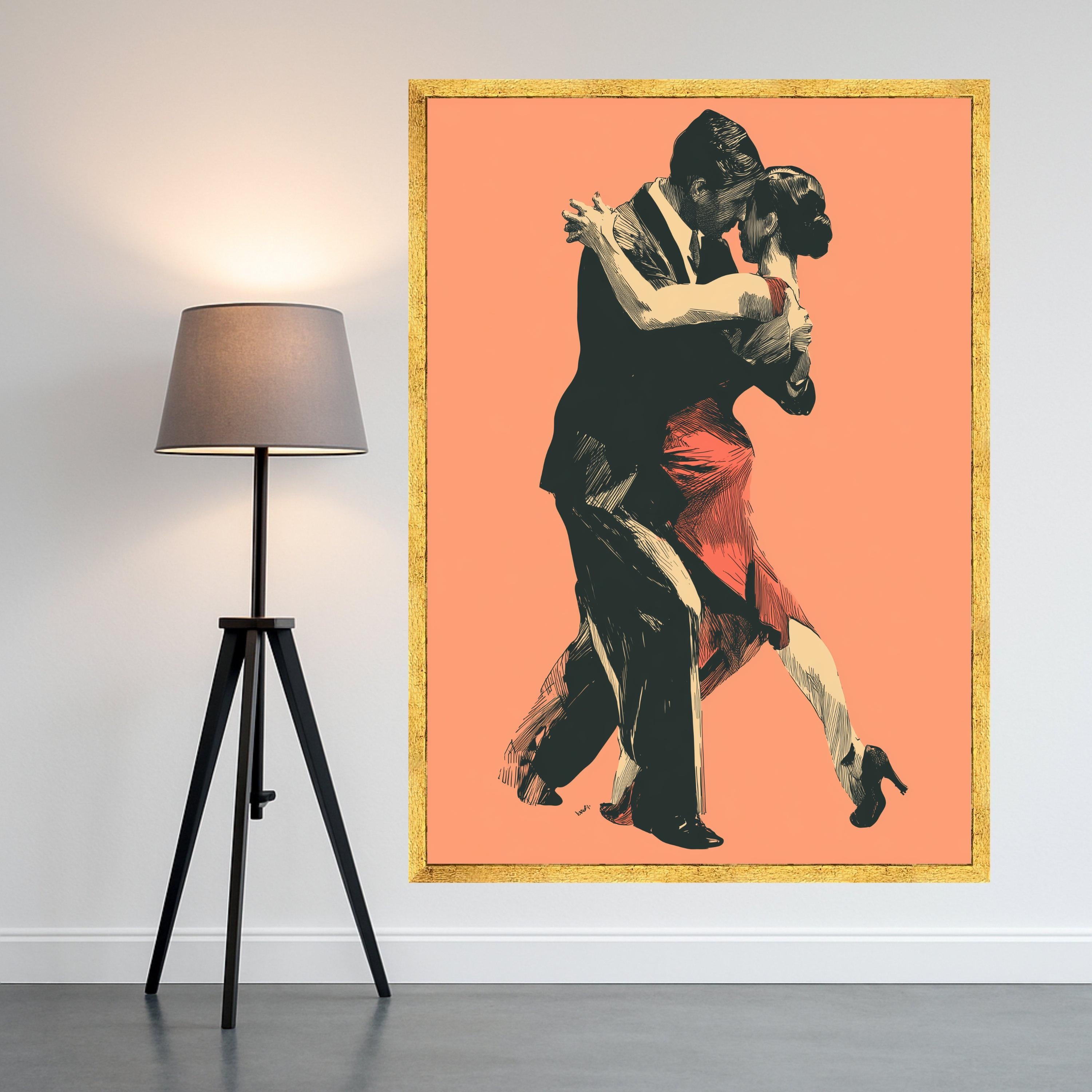 Elegant Tango Dance, Couple Canvas Art, Romantic Wall Print, Dance Illustration Canvas, Home Decor Art Ready To Hang,