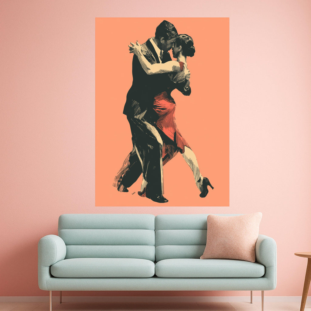 Elegant Tango Dance, Couple Canvas Art, Romantic Wall Print, Dance Illustration Canvas, Home Decor Art Ready To Hang,