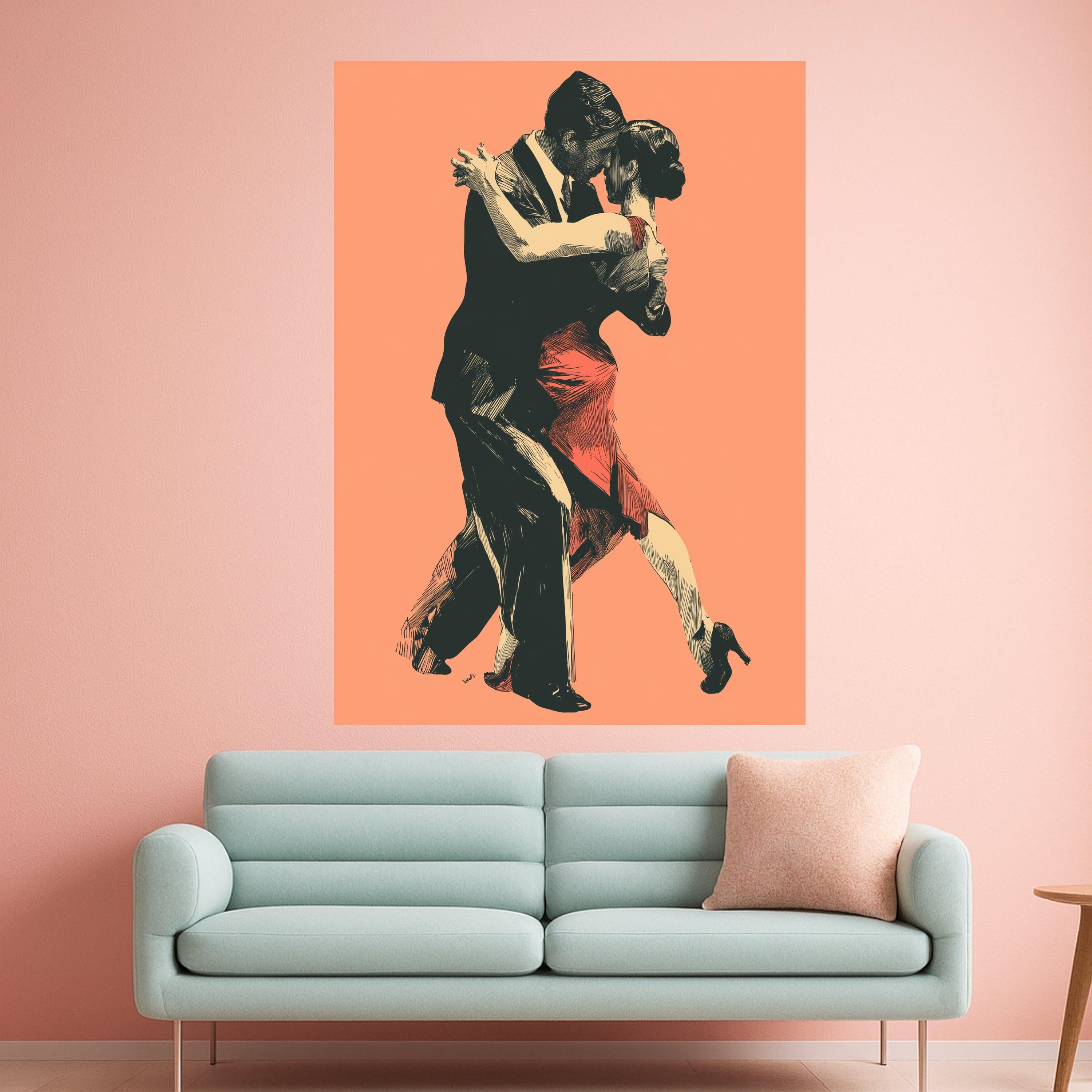 Elegant Tango Dance, Couple Canvas Art, Romantic Wall Print, Dance Illustration Canvas, Home Decor Art Ready To Hang,