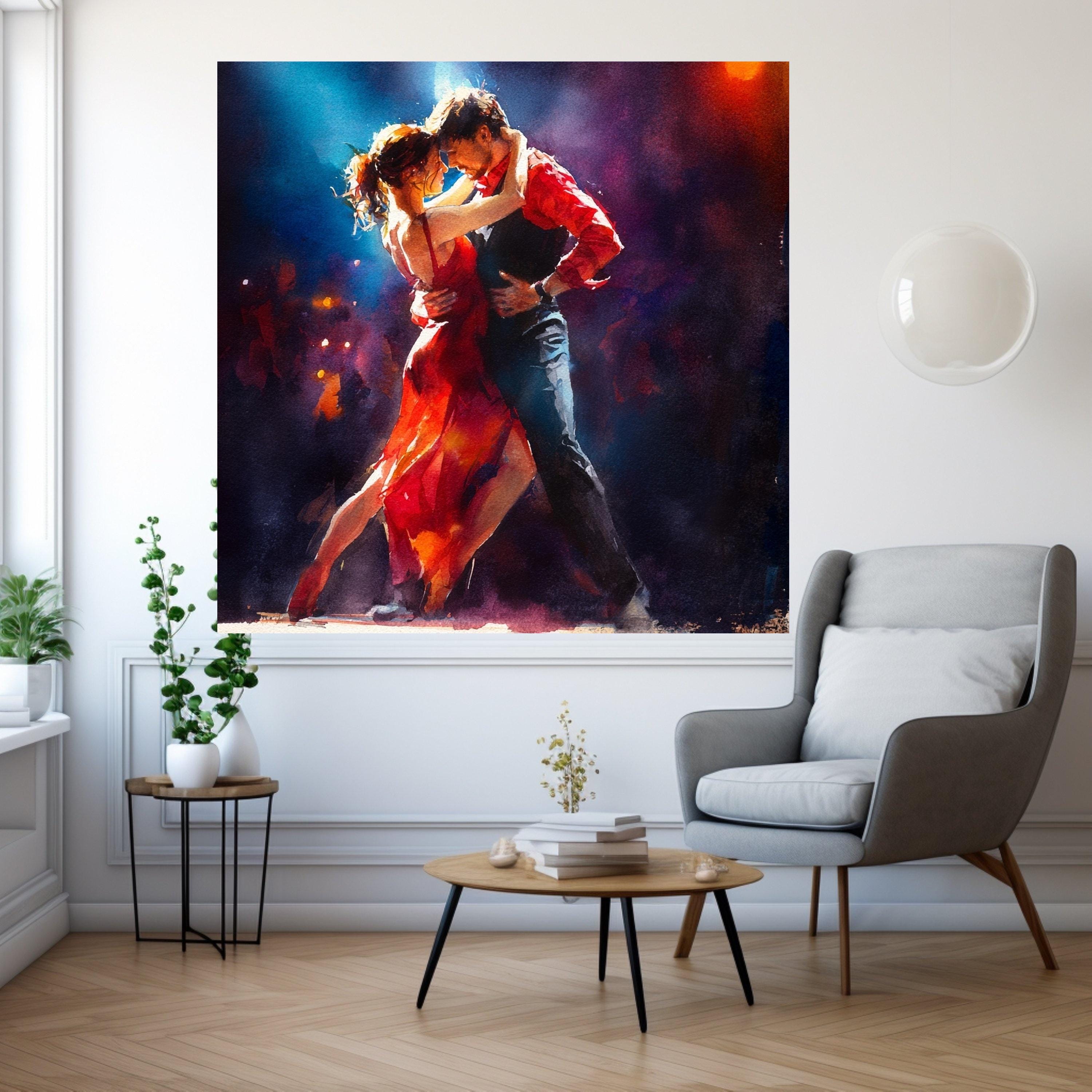 Passionate Tango Dance, Couple Canvas Art, Romantic Wall Print, Dance Floor Decoration Ready To Hang,