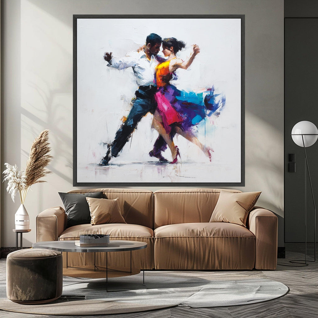 Passionate Dance Couple, Tango Dance Canvas, Abstract Dance Art, Colorful Wall Print, Romantic Home Decor Ready To Hang,