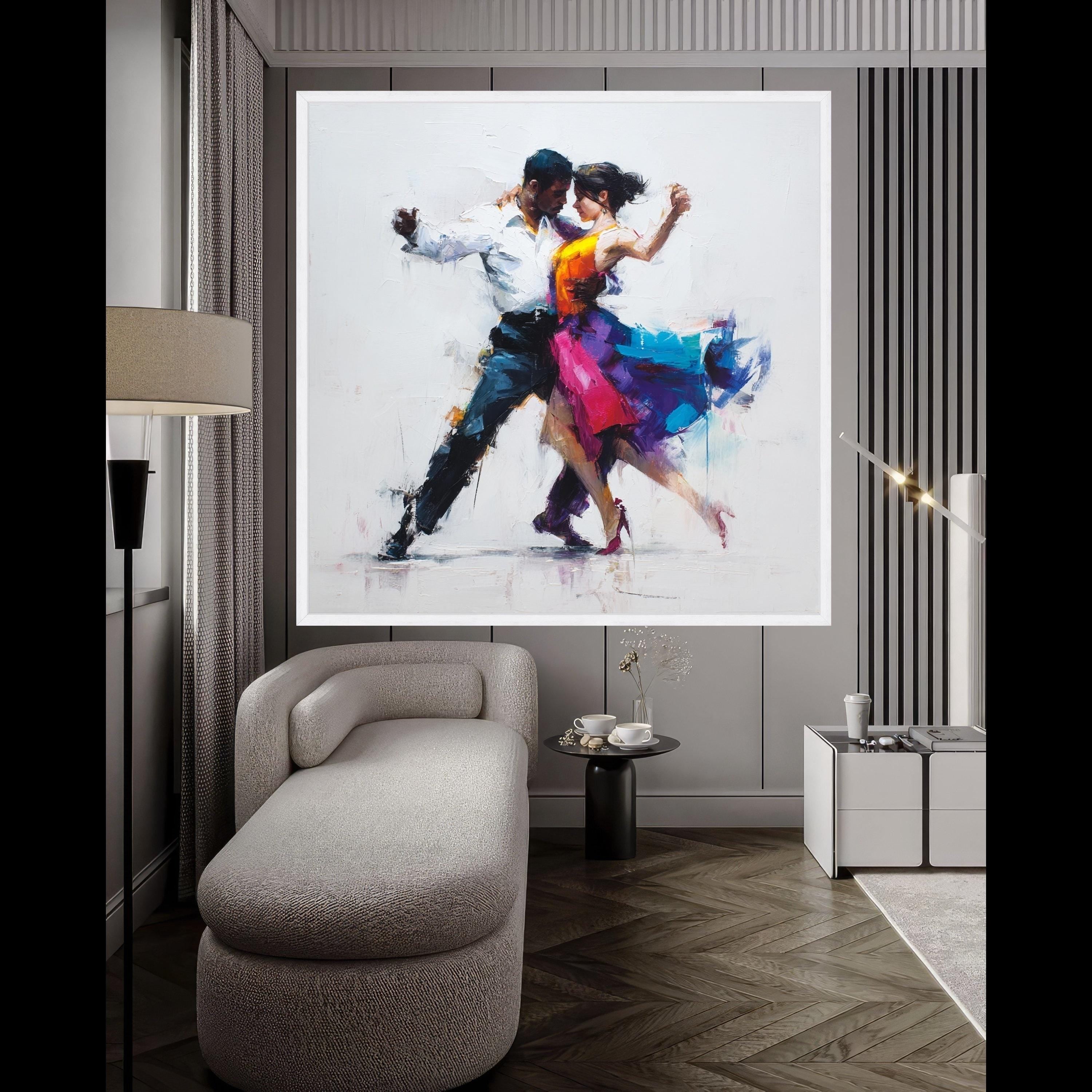 Passionate Dance Couple, Tango Dance Canvas, Abstract Dance Art, Colorful Wall Print, Romantic Home Decor Ready To Hang,
