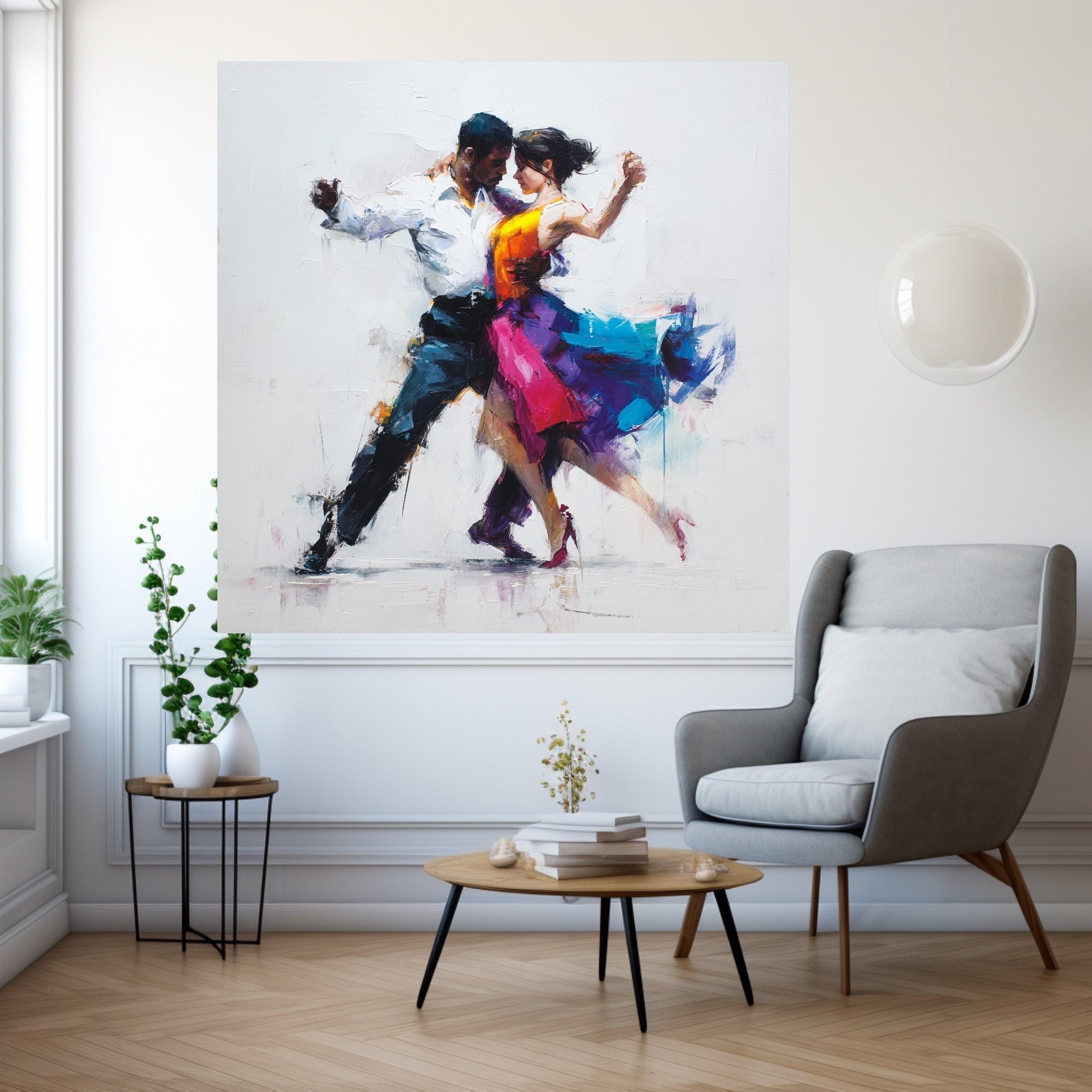 Passionate Dance Couple, Tango Dance Canvas, Abstract Dance Art, Colorful Wall Print, Romantic Home Decor Ready To Hang,