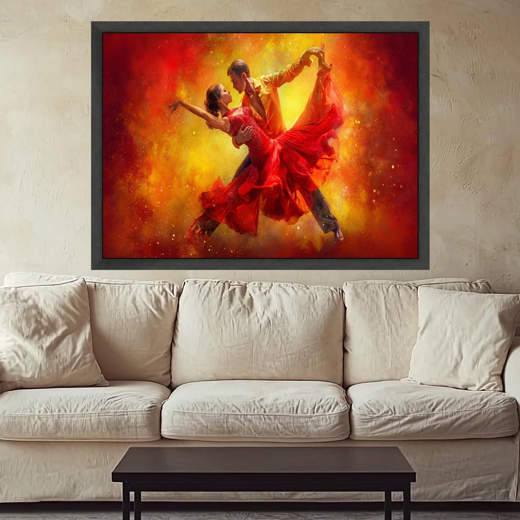 Passionate Dance Pair, Red Dress Canvas, Tango Wall Art, Flamenco Style Print, Energetic Dance Art, Home Decor Canvas Ready To Hang,