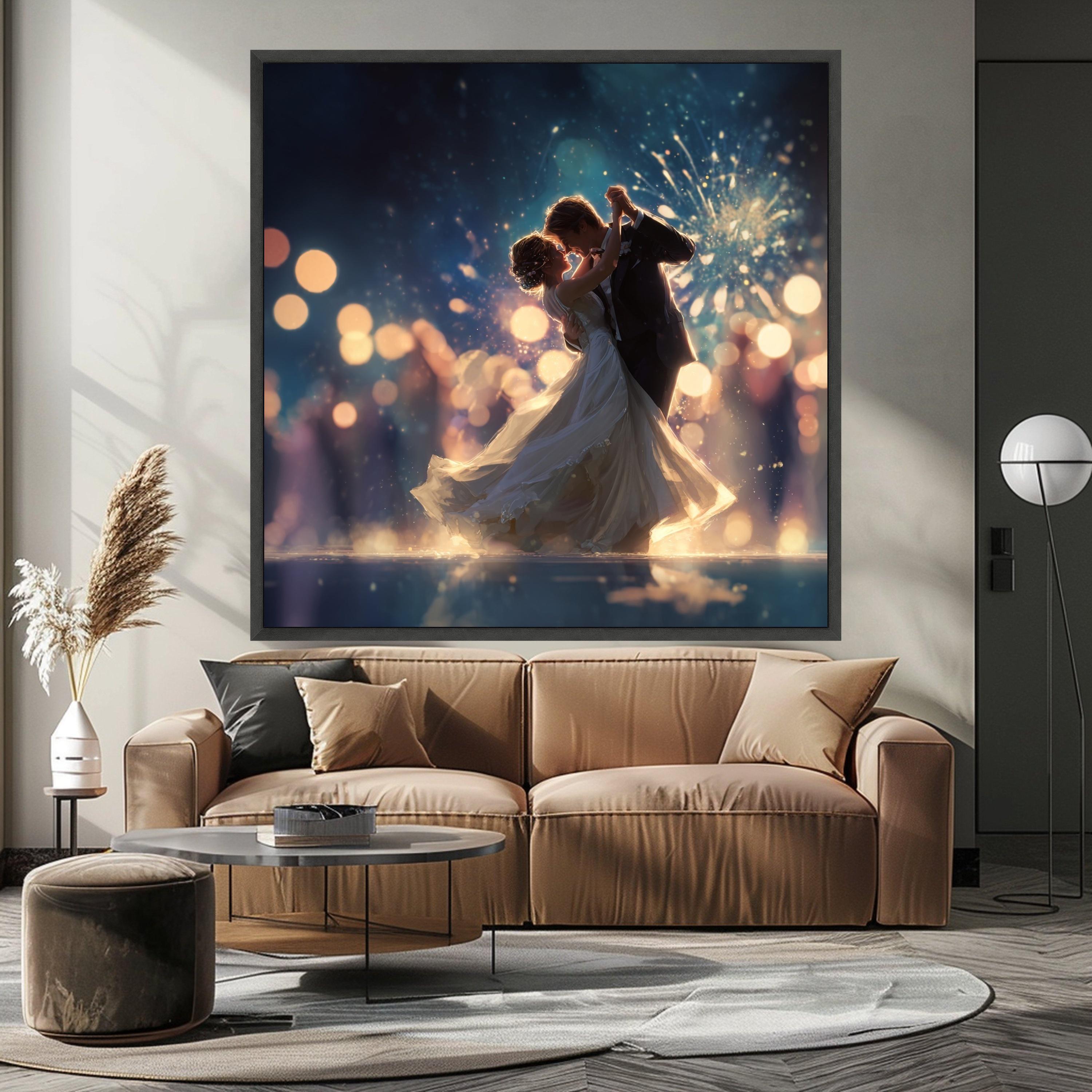 Romantic Wedding Dance, Bride and Groom Canvas, Love Celebration Art, Sparkling Night Print, Elegant Couple Wall Art Ready To Hang,