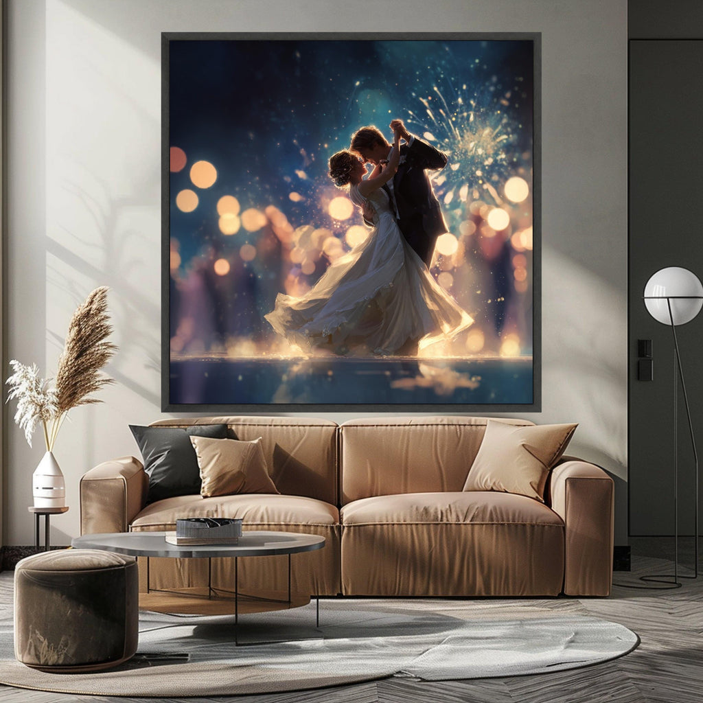 Romantic Wedding Dance, Bride and Groom Canvas, Love Celebration Art, Sparkling Night Print, Elegant Couple Wall Art Ready To Hang,