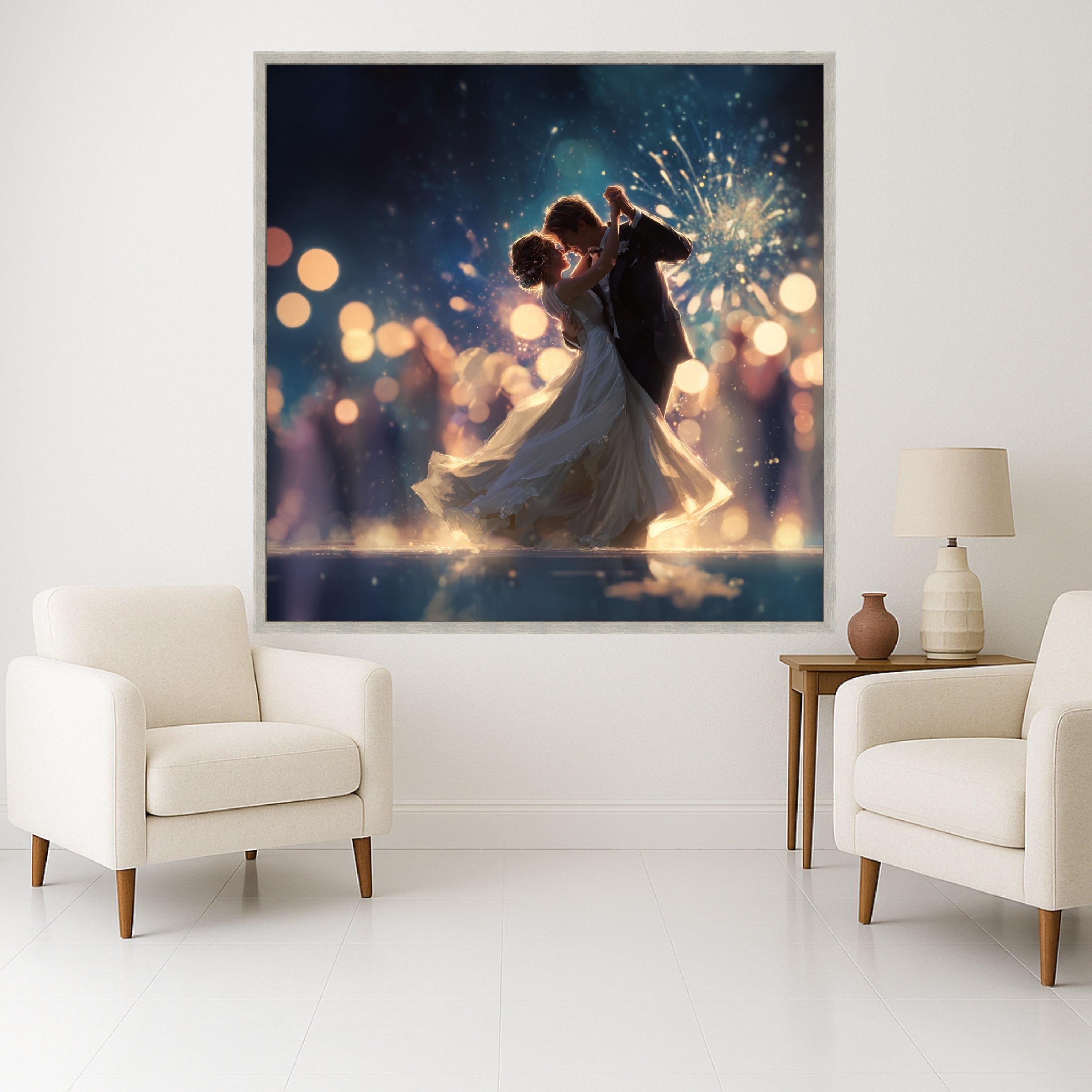 Romantic Wedding Dance, Bride and Groom Canvas, Love Celebration Art, Sparkling Night Print, Elegant Couple Wall Art Ready To Hang,