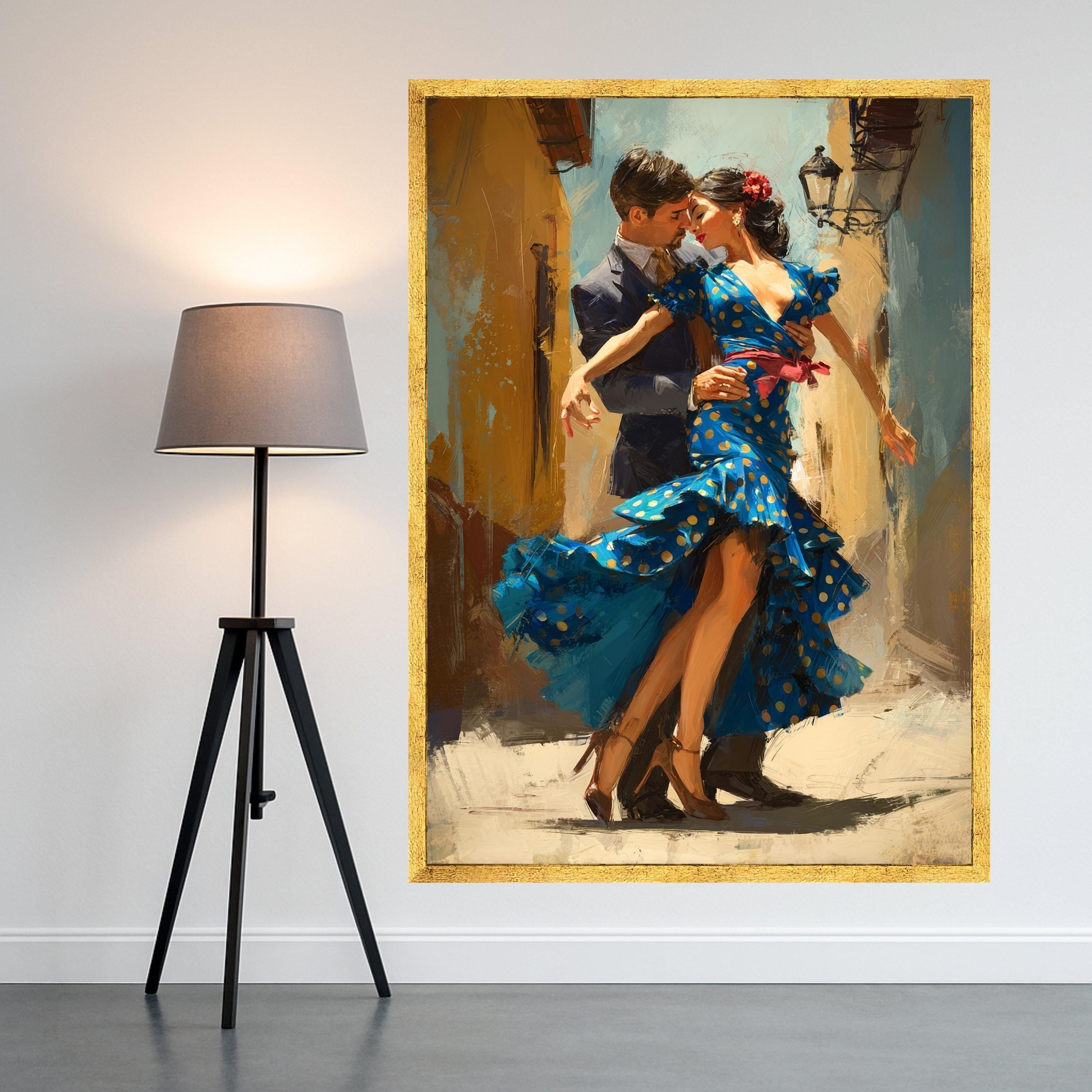Passionate Flamenco Dance, Romantic Couple Canvas, Spanish Dance Art, Colorful Wall Print, Vibrant Home Decoration Ready To Hang,