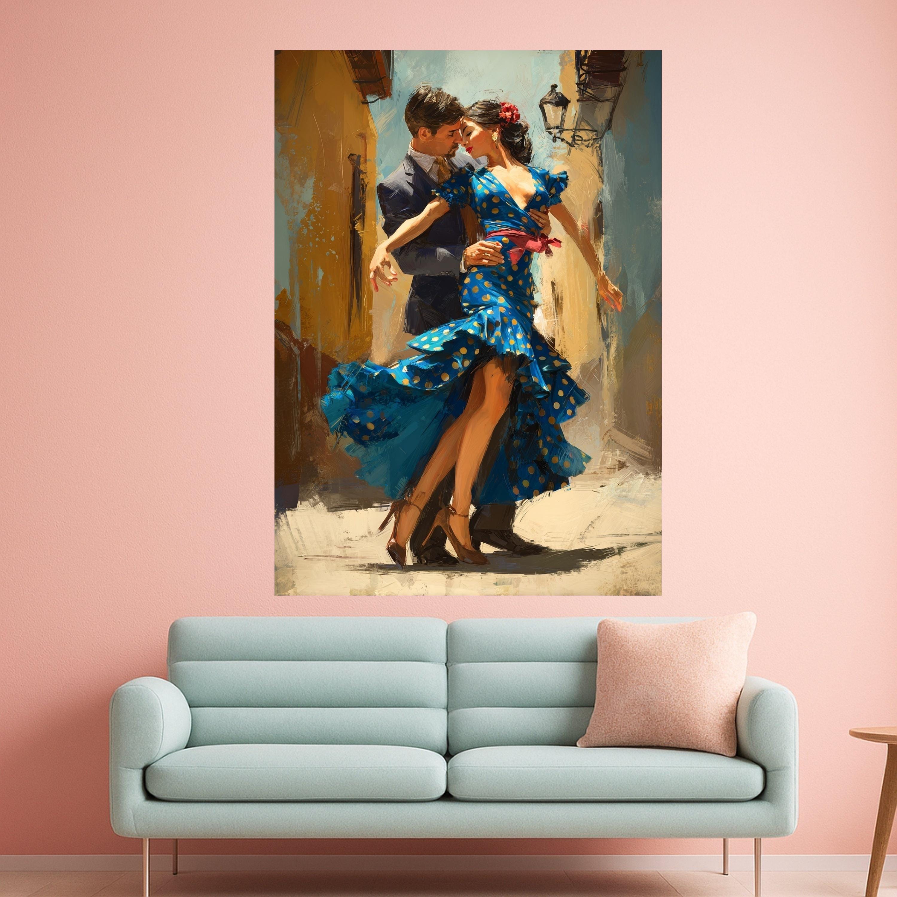 Passionate Flamenco Dance, Romantic Couple Canvas, Spanish Dance Art, Colorful Wall Print, Vibrant Home Decoration Ready To Hang,