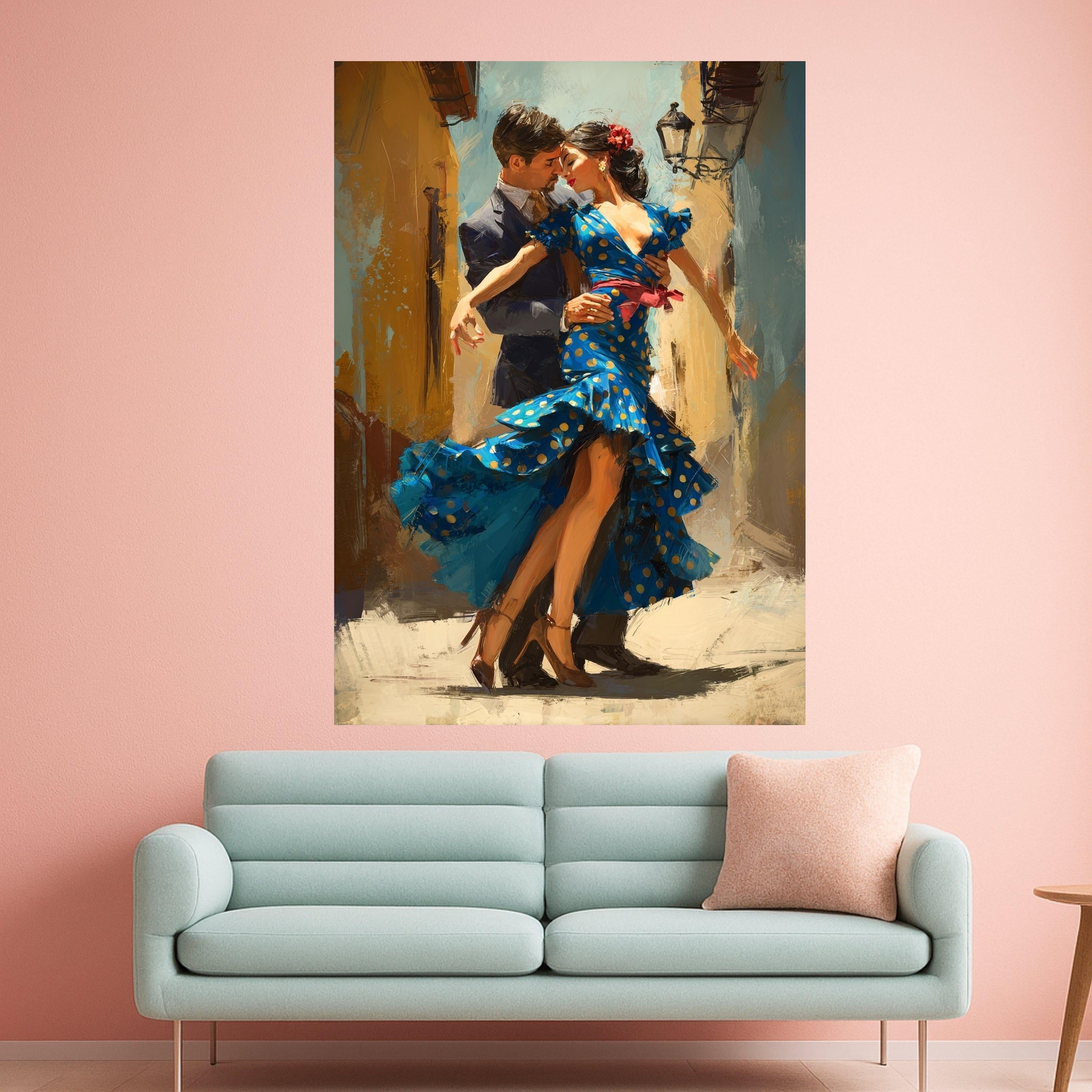 Passionate Flamenco Dance, Romantic Couple Canvas, Spanish Dance Art, Colorful Wall Print, Vibrant Home Decoration Ready To Hang,