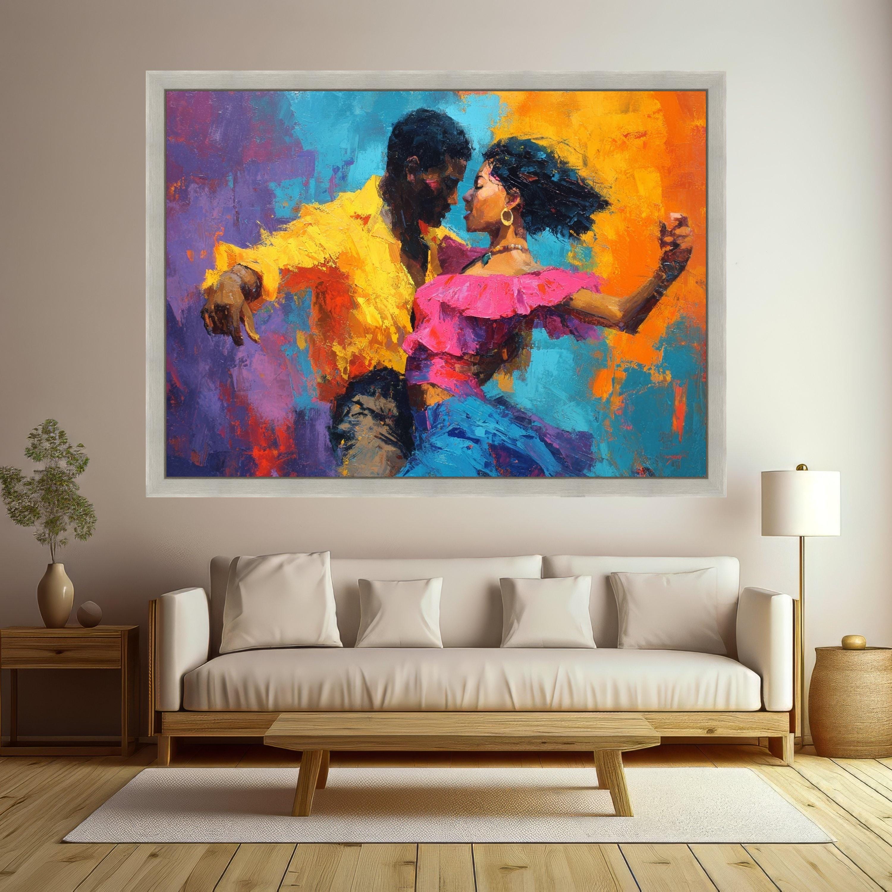 Passionate Dance Couple Canvas, Colorful Abstract Art, Romantic Wall Decor, Vibrant Expression Print, Ready to Hang Canvas Ready To Hang,