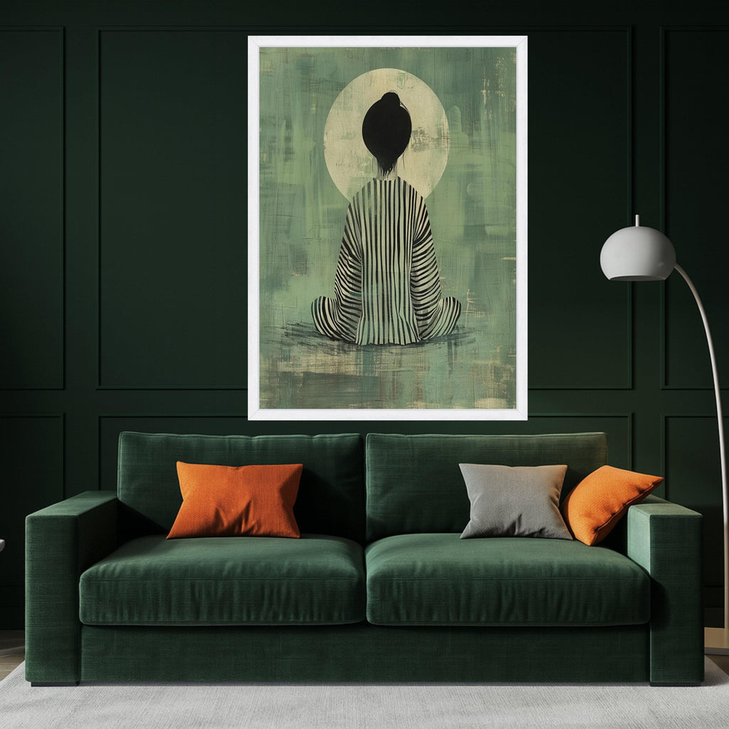 Meditative Woman Canvas, Abstract Art Print, Striped Robe Wall Art, Zen Decor Canvas, Calm Interior Design Ready To Hang,