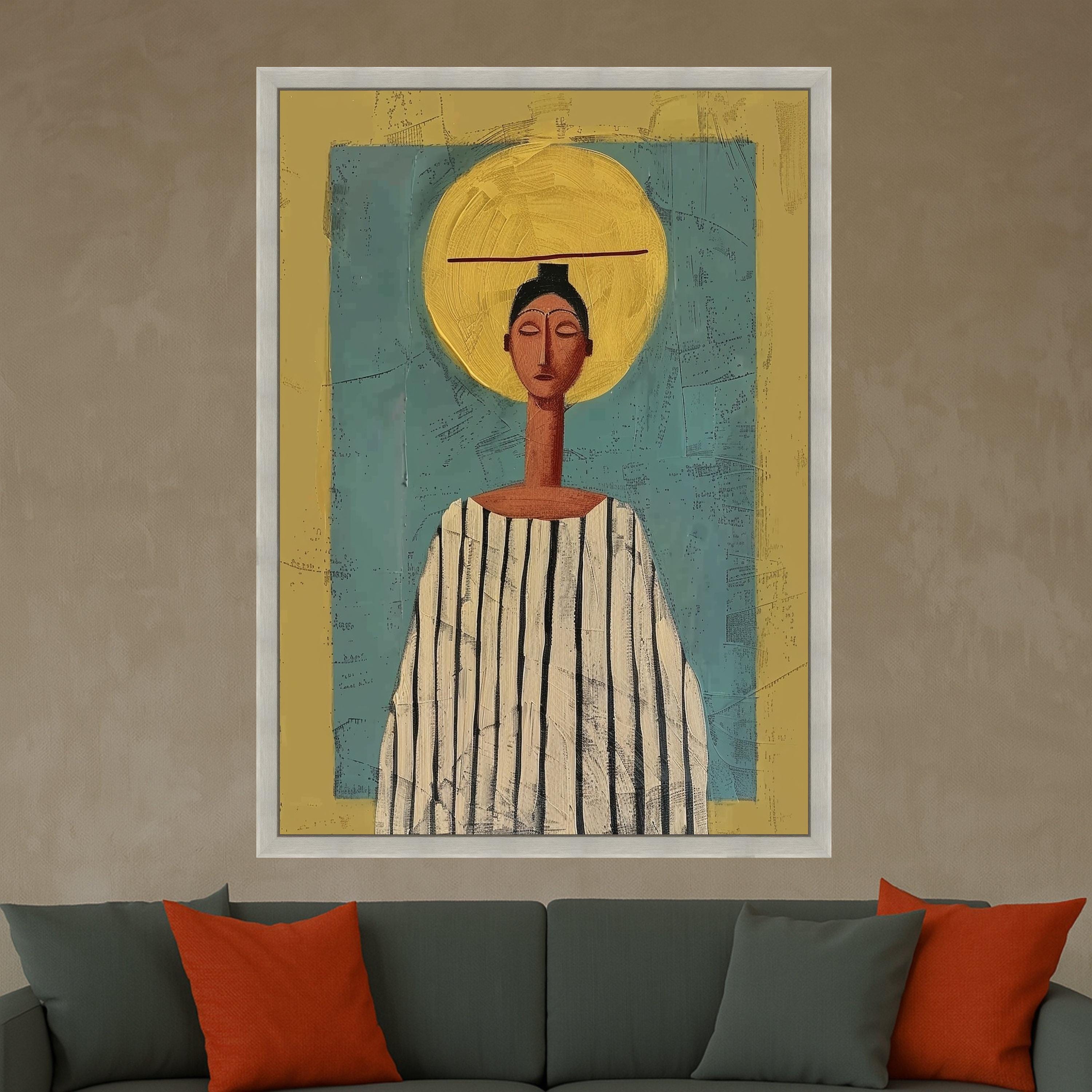 Abstract Woman Portrait Canvas, Modern Art Print, Ethnic Wall Decor, Contemporary Canvas Art Ready To Hang,