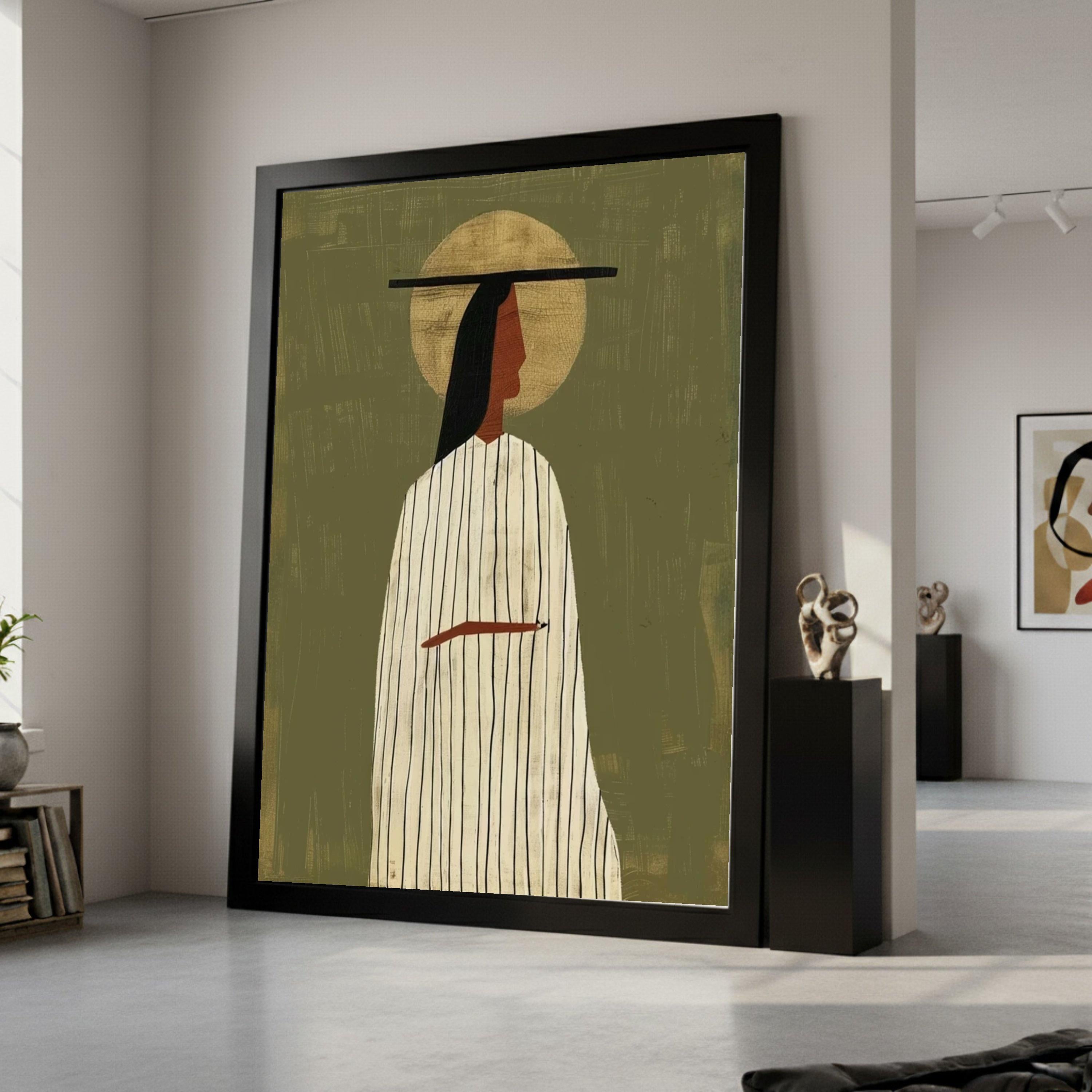 Abstract Woman Portrait Canvas, Modern Minimalist Wall Art, Ethnic Figure Print, Boho Home Decoration Ready To Hang,