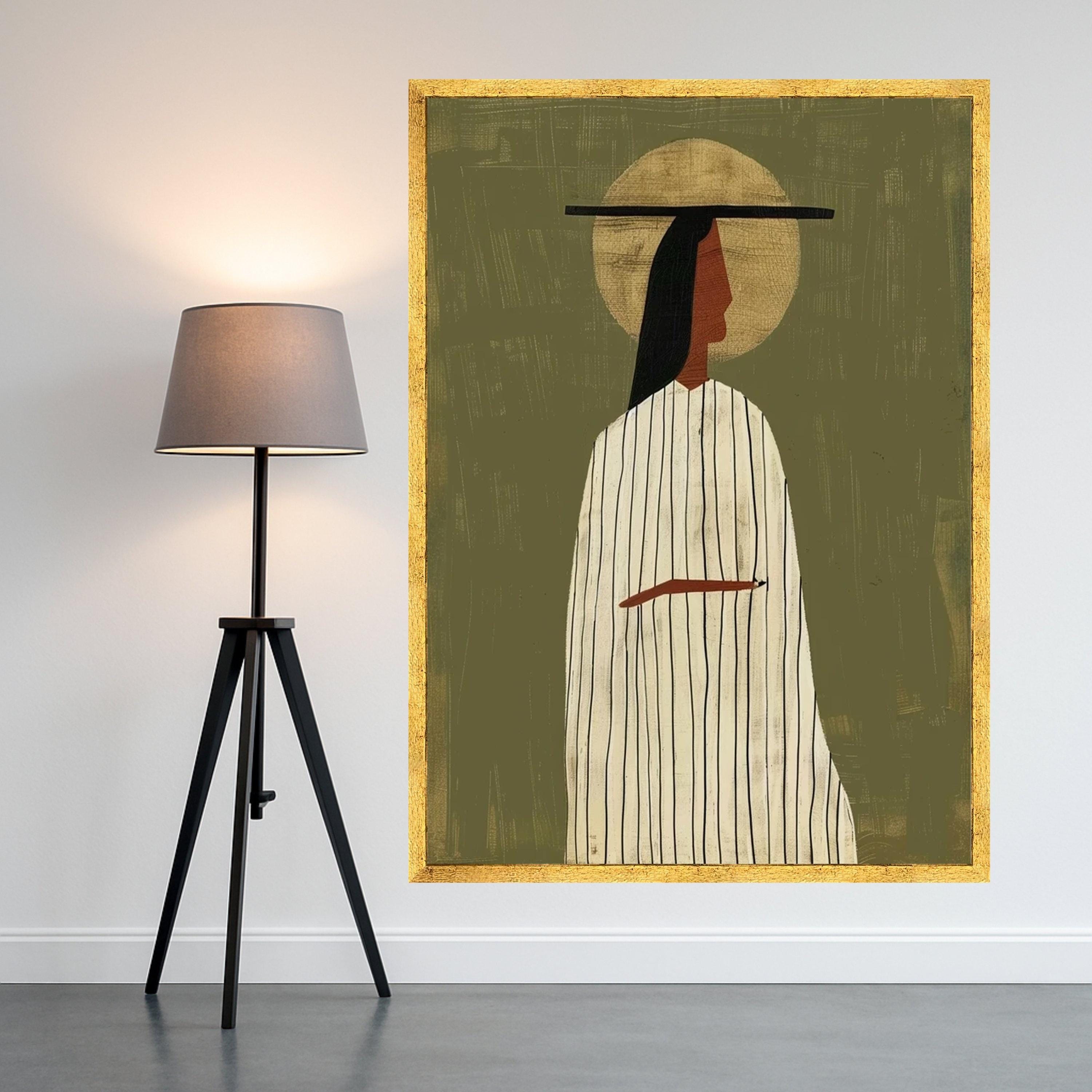 Abstract Woman Portrait Canvas, Modern Minimalist Wall Art, Ethnic Figure Print, Boho Home Decoration Ready To Hang,