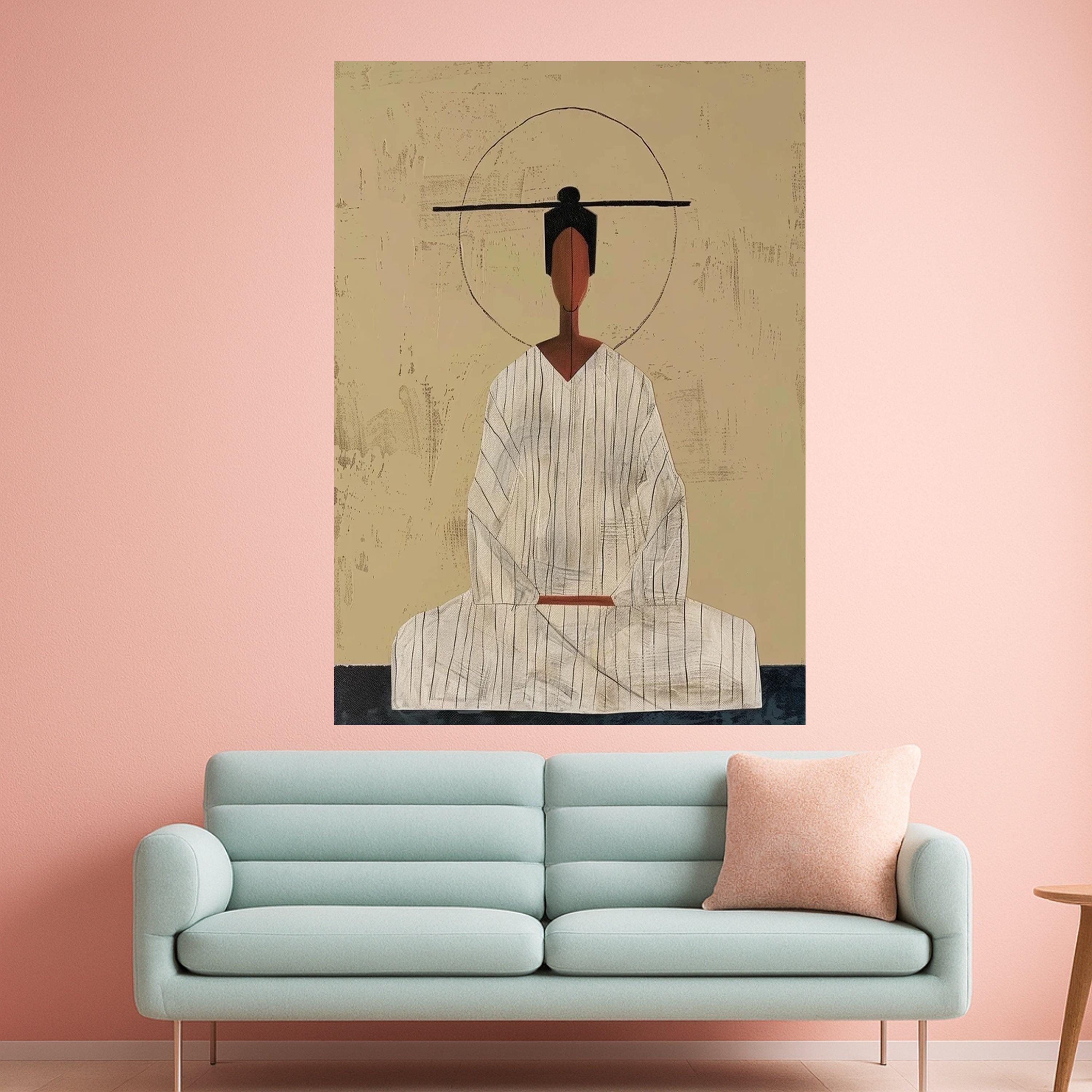 Minimalist Zen Woman Canvas, Abstract Figurative Art, Modern Wall Print, Boho Home Decor, Peaceful Meditation Canvas Ready To Hang,