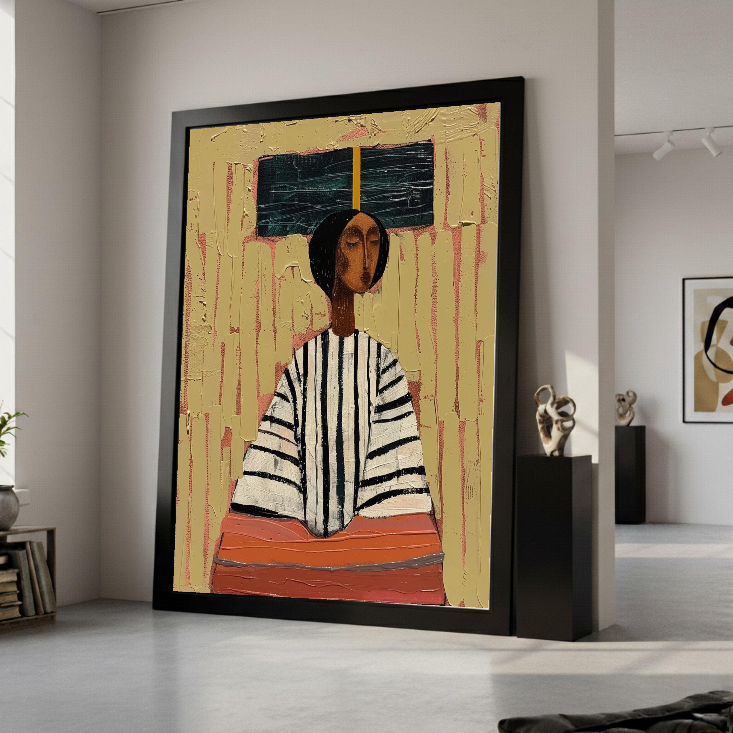 Abstract Woman Portrait, Canvas, Modern Figurative Art, Ethnic Wall Decor, Ready to Hang Print Ready To Hang,