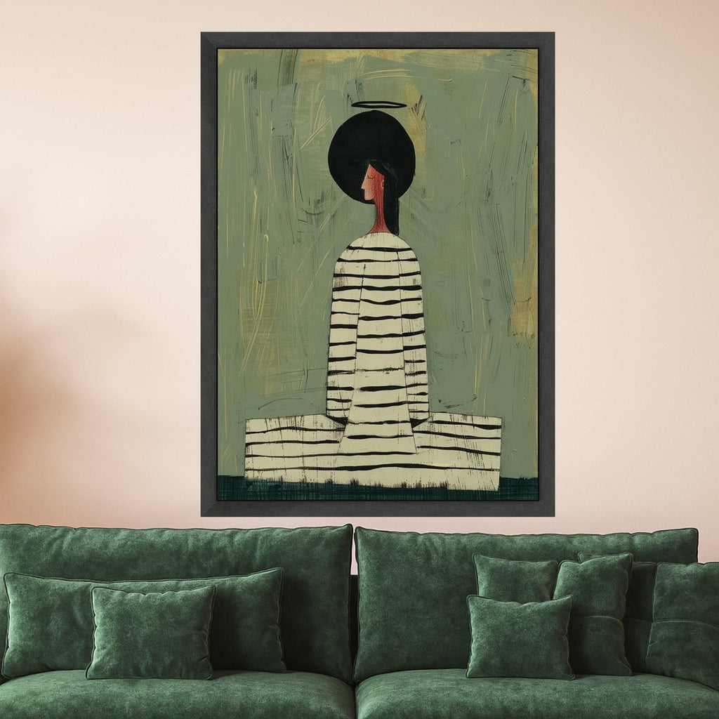 Modern Abstract Woman Art, Minimalist Canvas Print, Contemporary Wall Art, Striped Dress Canvas Ready To Hang,