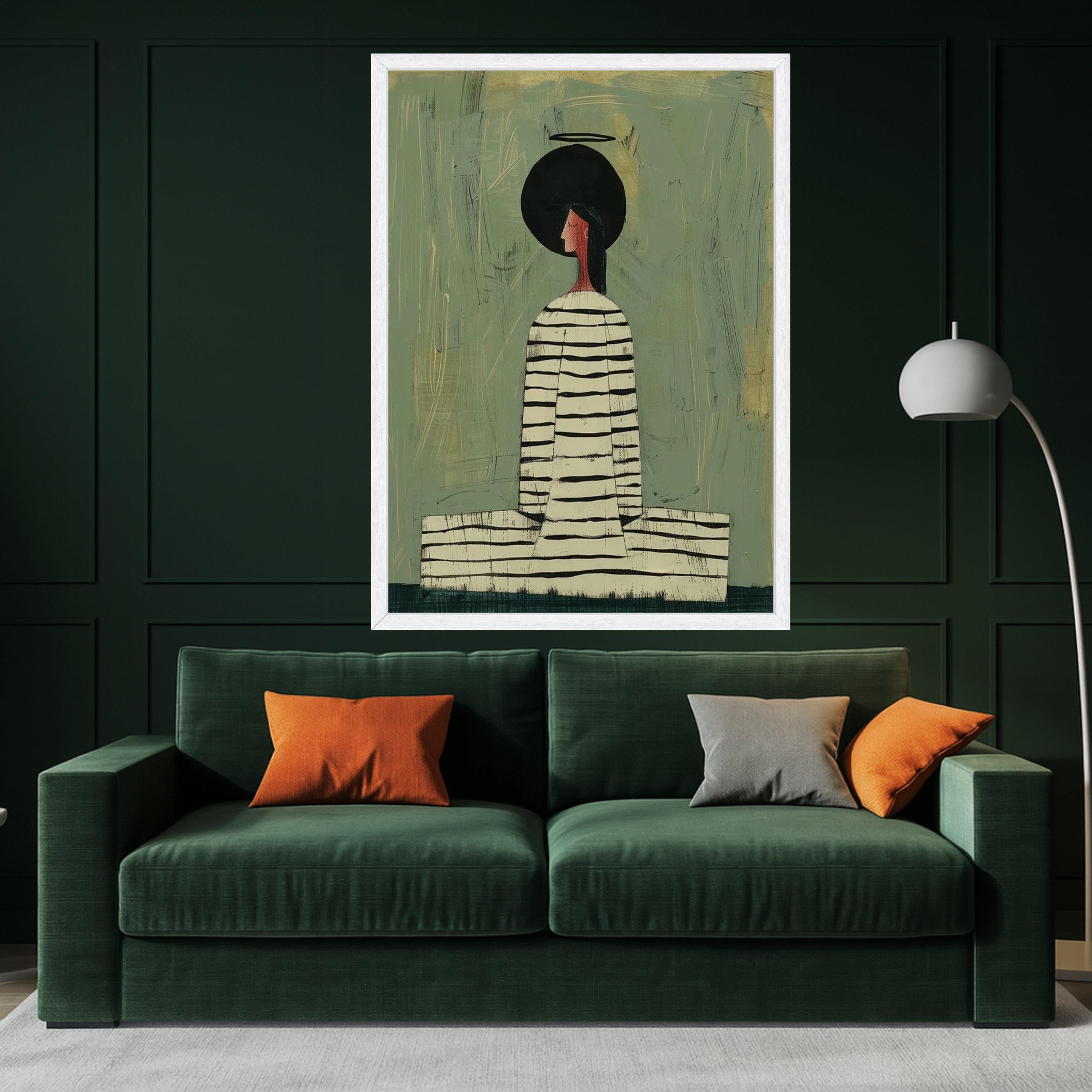 Modern Abstract Woman Art, Minimalist Canvas Print, Contemporary Wall Art, Striped Dress Canvas Ready To Hang,