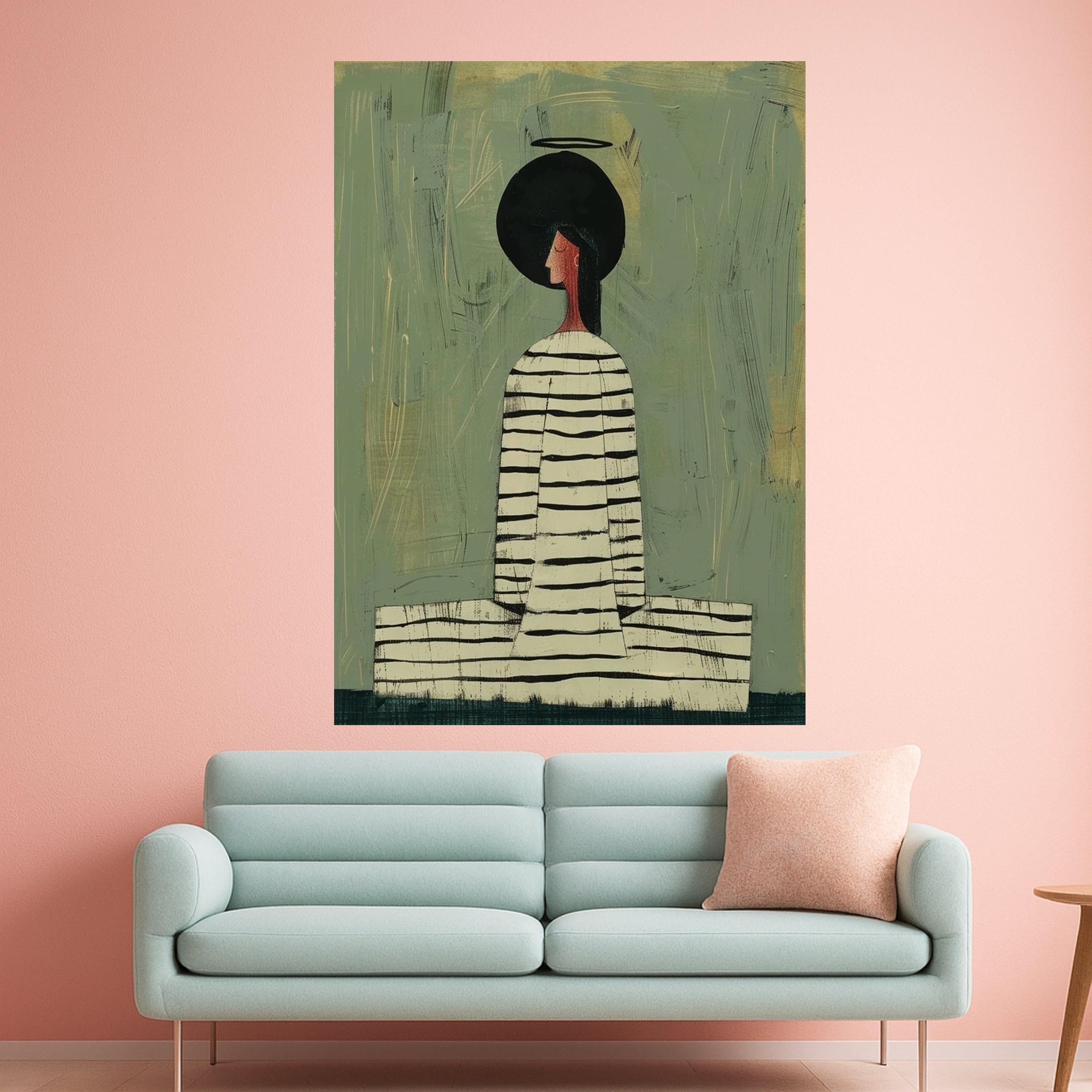 Modern Abstract Woman Art, Minimalist Canvas Print, Contemporary Wall Art, Striped Dress Canvas Ready To Hang,