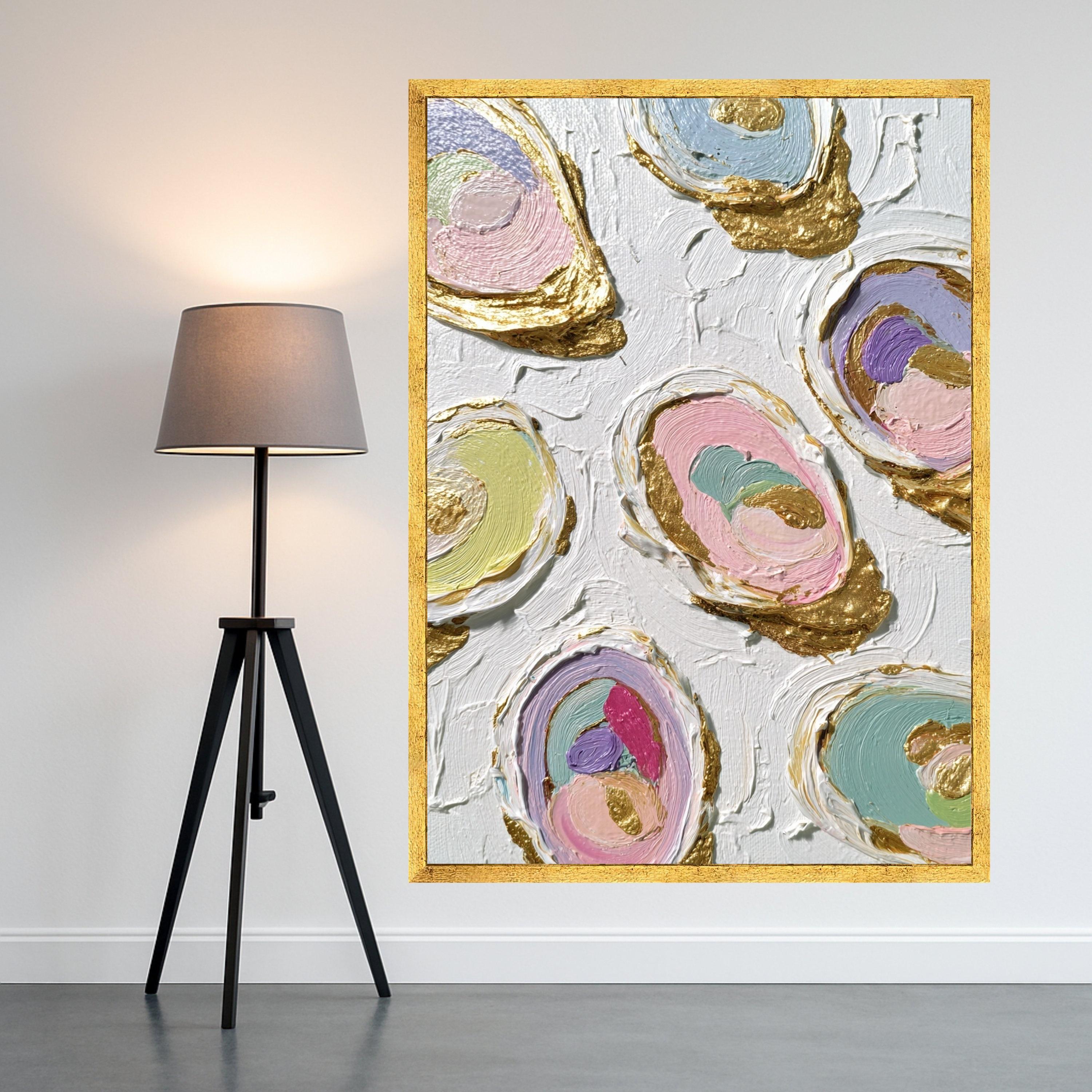 Large Framed Abstract Canvas, Colorful Art, Gold Accent Wall, Modern Home Decoration