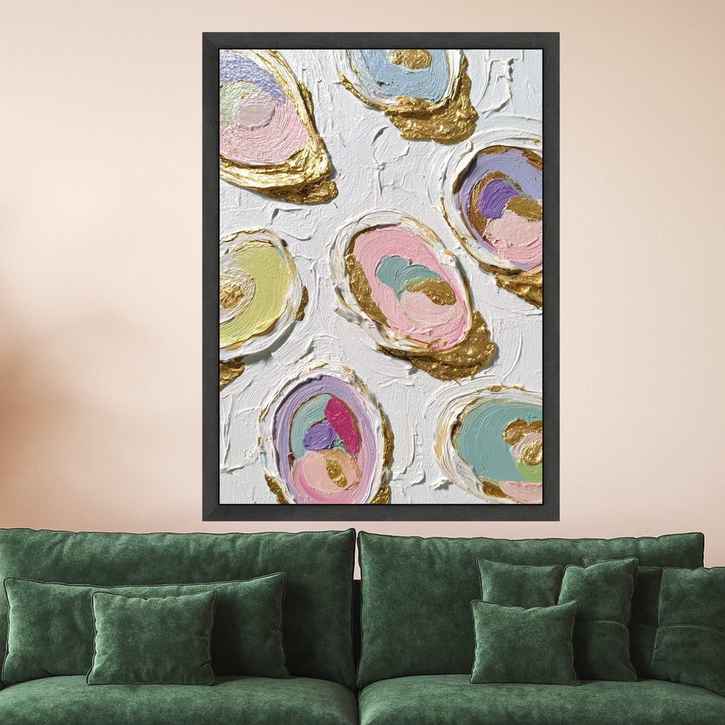 Large Framed Abstract Canvas, Colorful Art, Gold Accent Wall, Modern Home Decoration